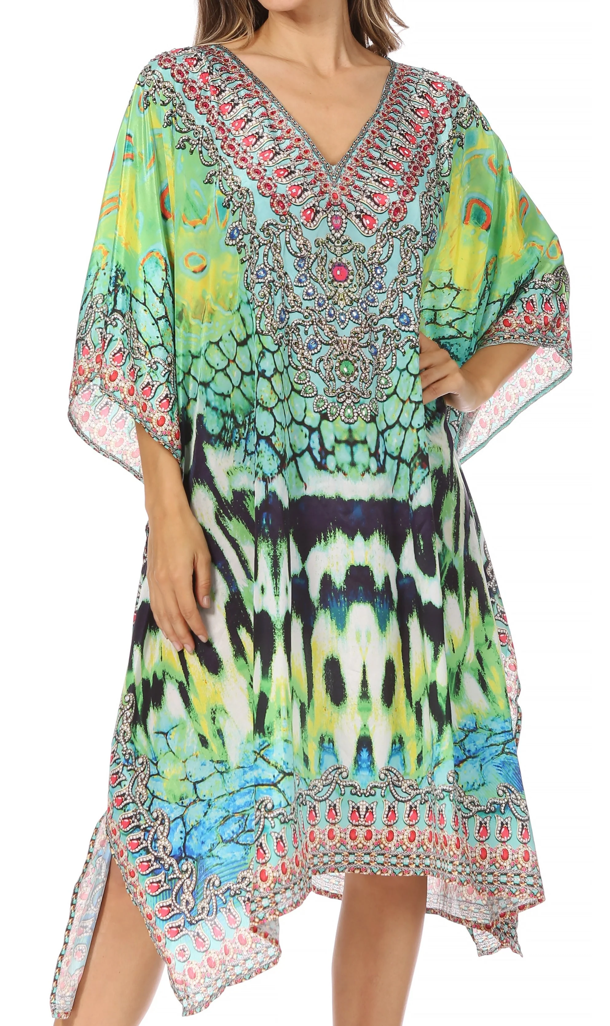 Sakkas MiuMiu Ligthweight Summer Printed Short Caftan Dress / Cover Up - Image 91