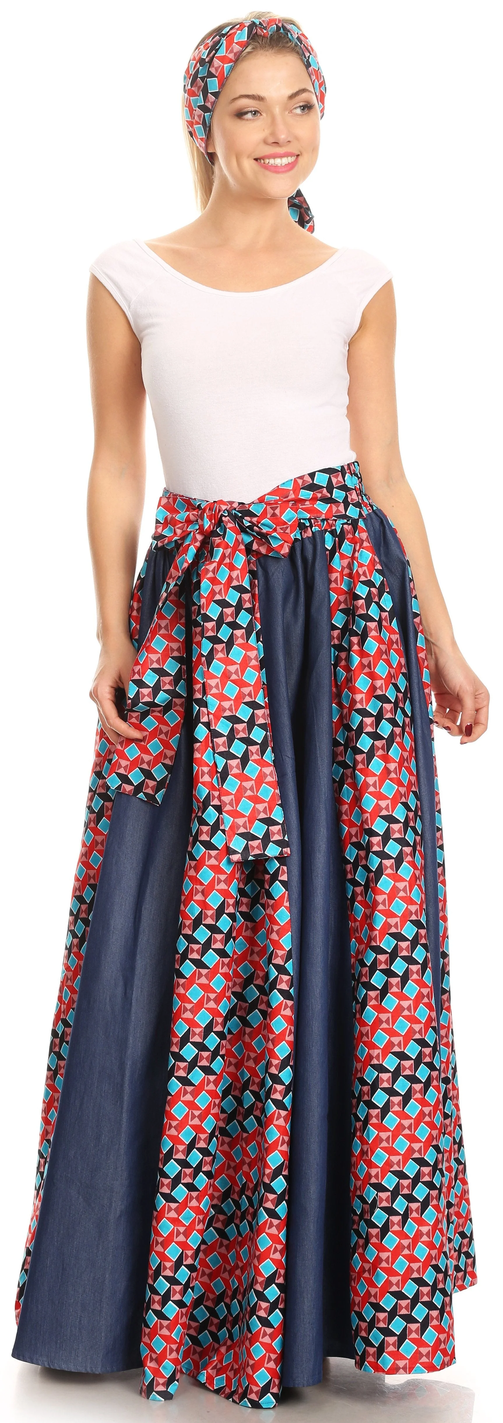 Sakkas Monifa Long Maxi Skirt Colorful Ankara Wax Dutch African Skirt Gorgeous - Image 10