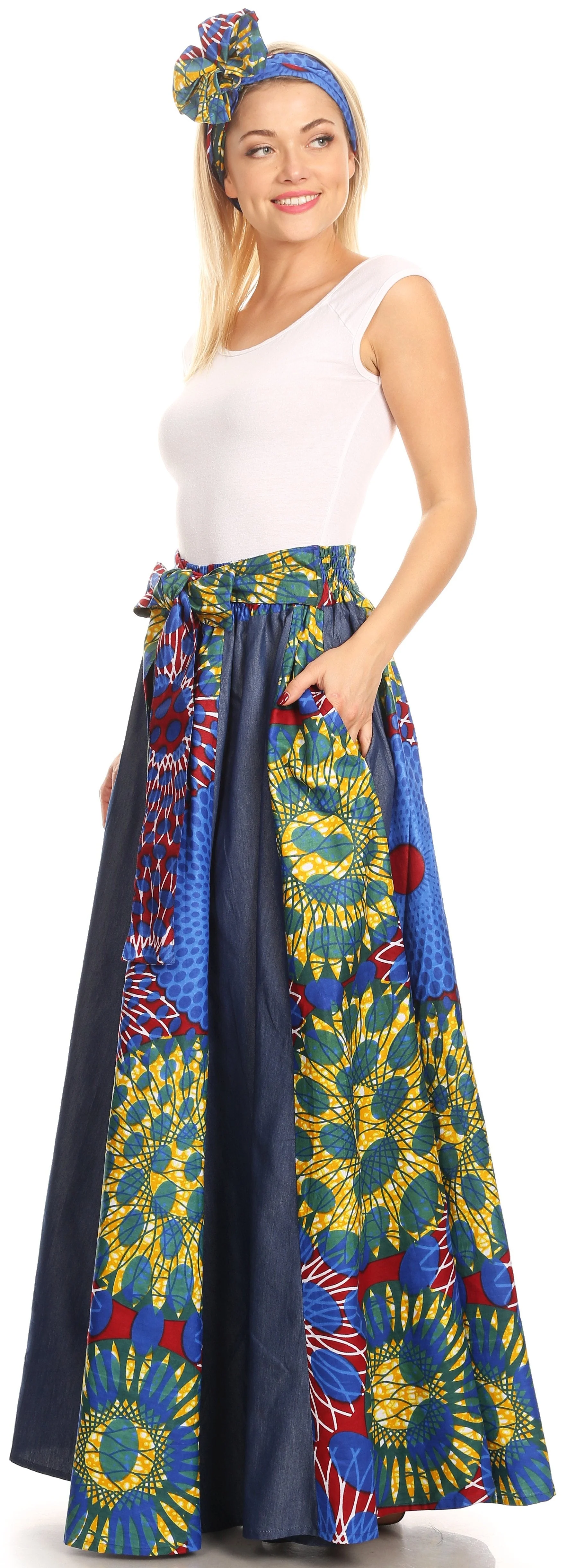 Sakkas Monifa Long Maxi Skirt Colorful Ankara Wax Dutch African Skirt Gorgeous - Image 13
