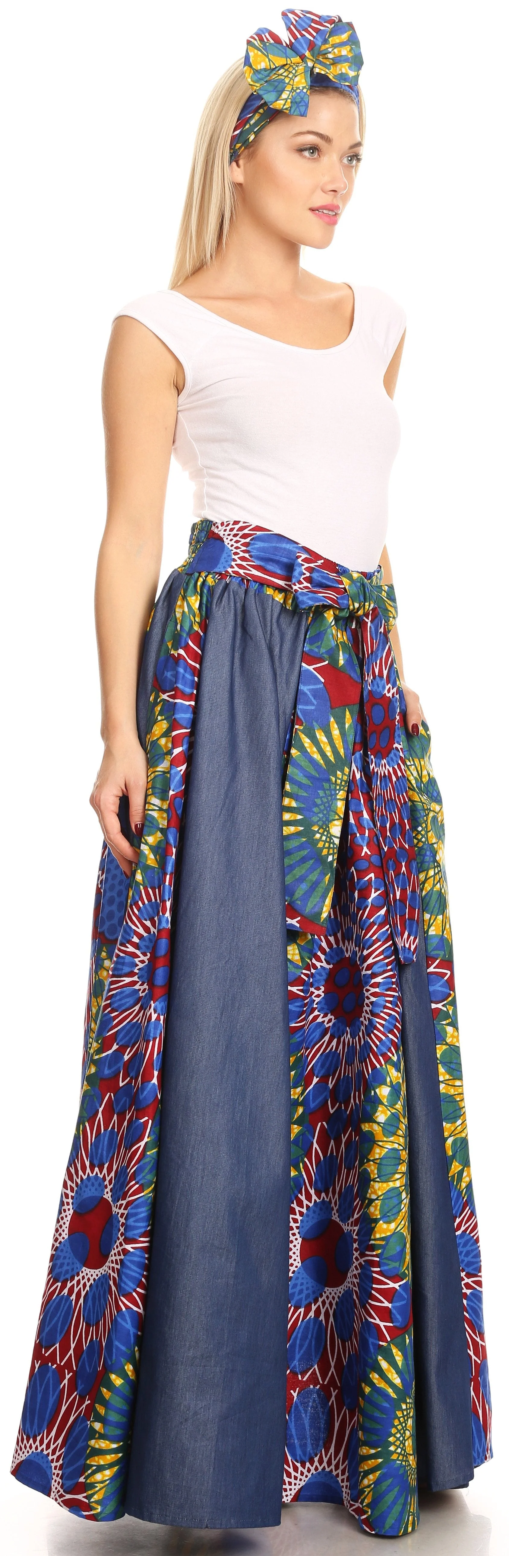 Sakkas Monifa Long Maxi Skirt Colorful Ankara Wax Dutch African Skirt Gorgeous - Image 14
