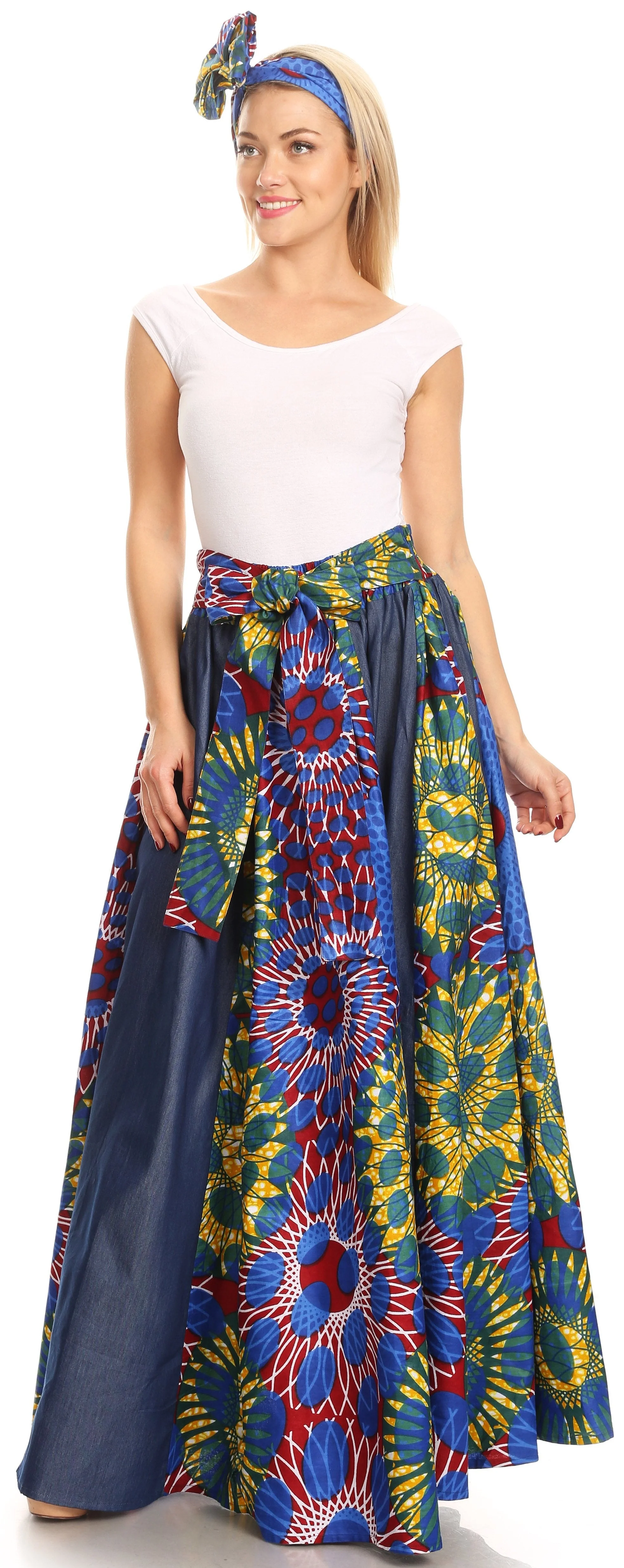 Sakkas Monifa Long Maxi Skirt Colorful Ankara Wax Dutch African Skirt Gorgeous - Image 15