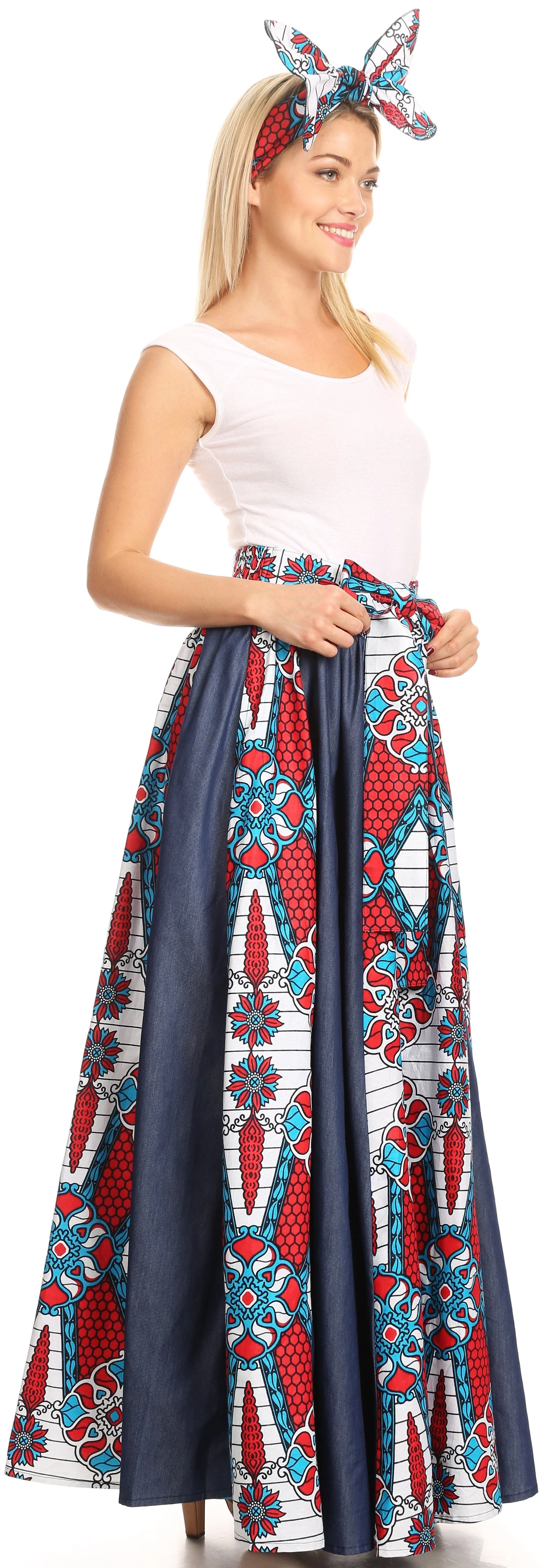Sakkas Monifa Long Maxi Skirt Colorful Ankara Wax Dutch African Skirt Gorgeous - Image 24
