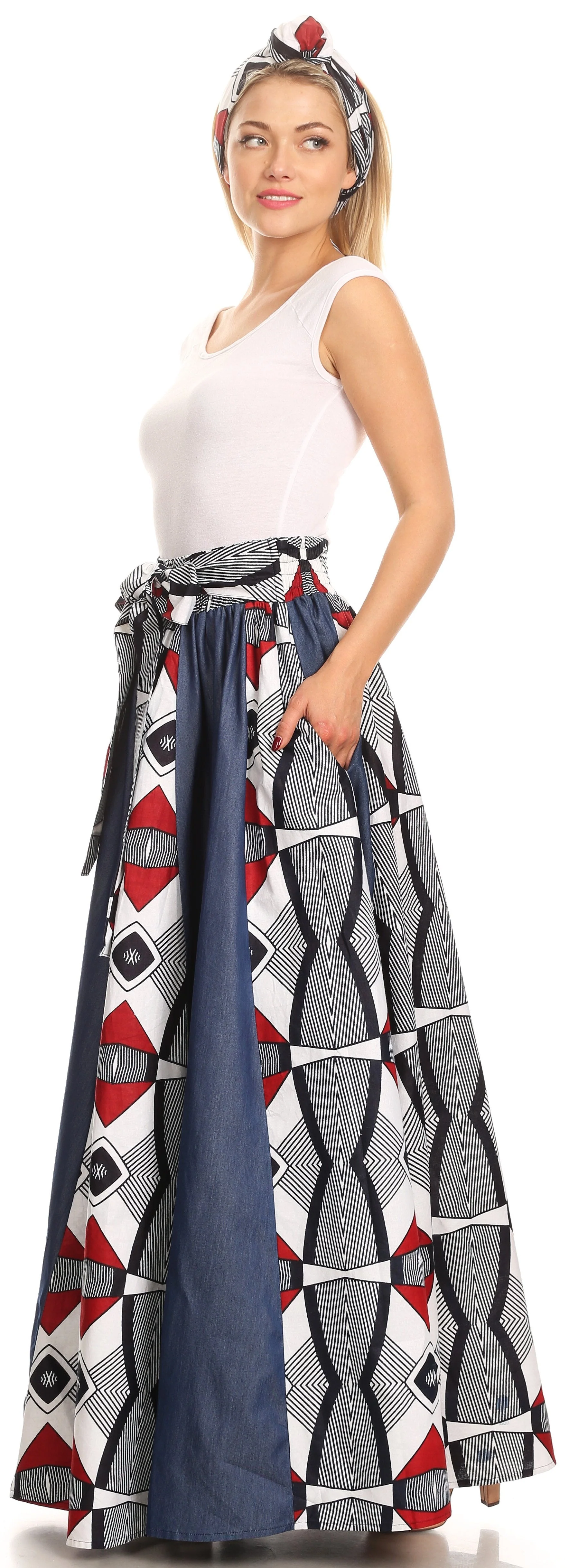 Sakkas Monifa Long Maxi Skirt Colorful Ankara Wax Dutch African Skirt Gorgeous - Image 3