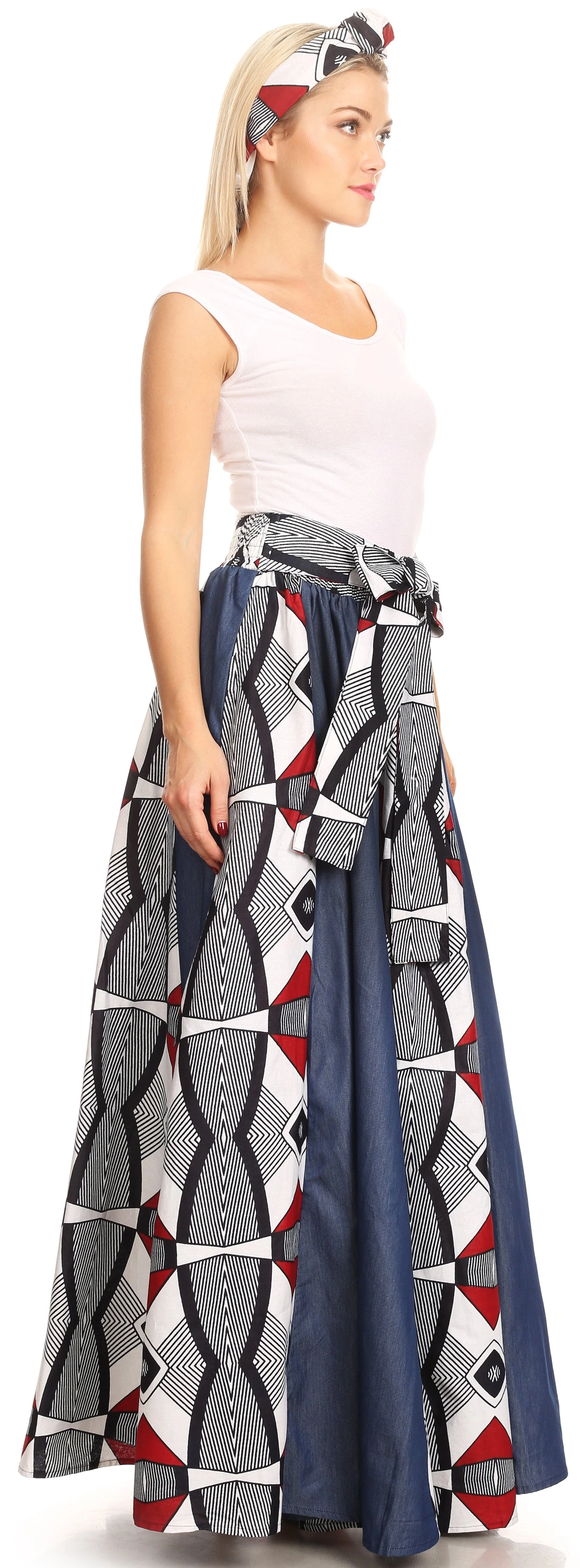 Sakkas Monifa Long Maxi Skirt Colorful Ankara Wax Dutch African Skirt Gorgeous - Image 4