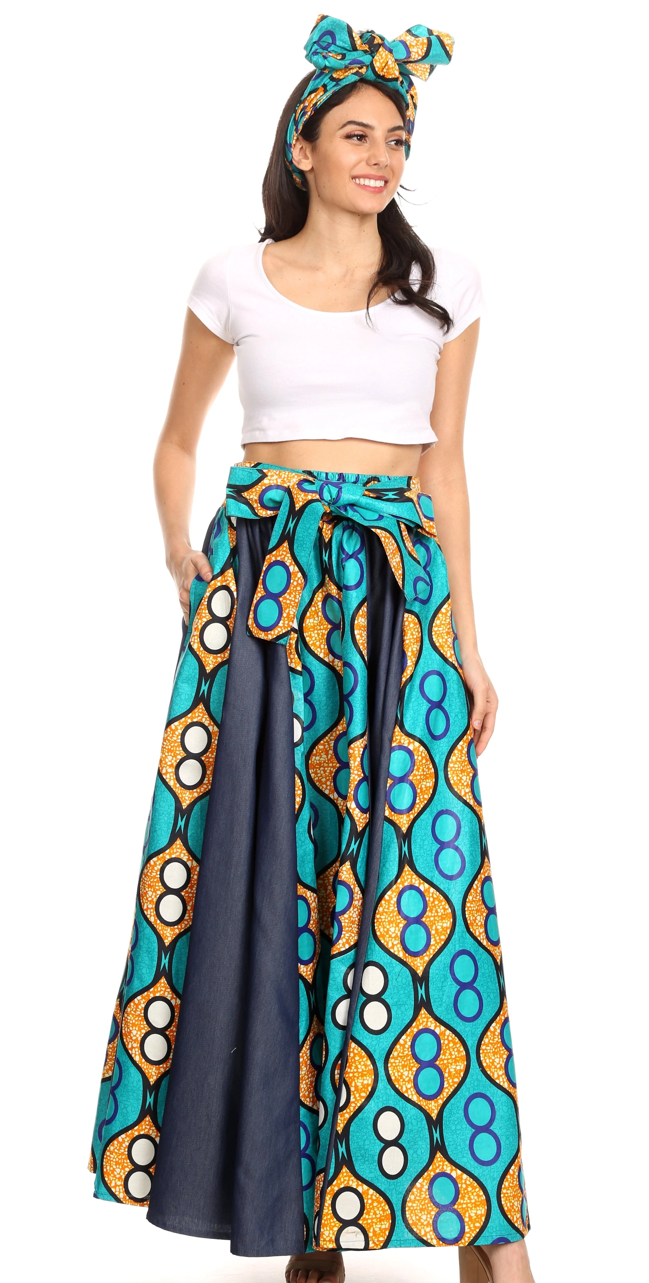 Sakkas Monifa Long Maxi Skirt Colorful Ankara Wax Dutch African Skirt Gorgeous - Image 40