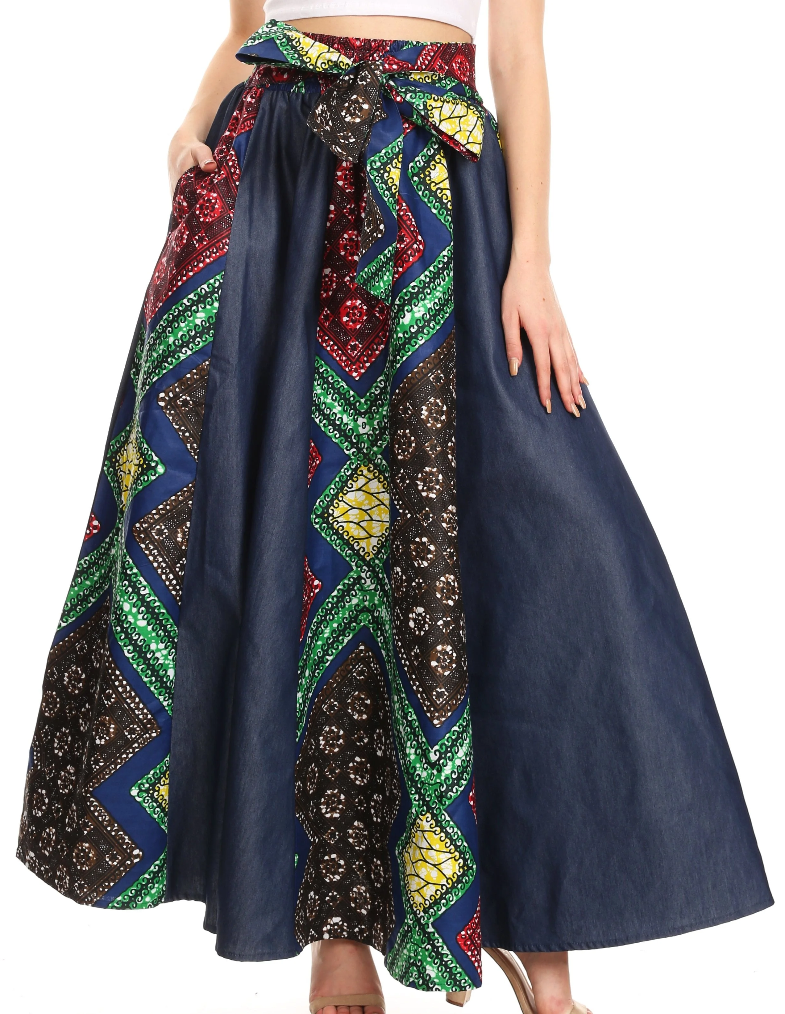 Sakkas Monifa Long Maxi Skirt Colorful Ankara Wax Dutch African Skirt Gorgeous - Image 48
