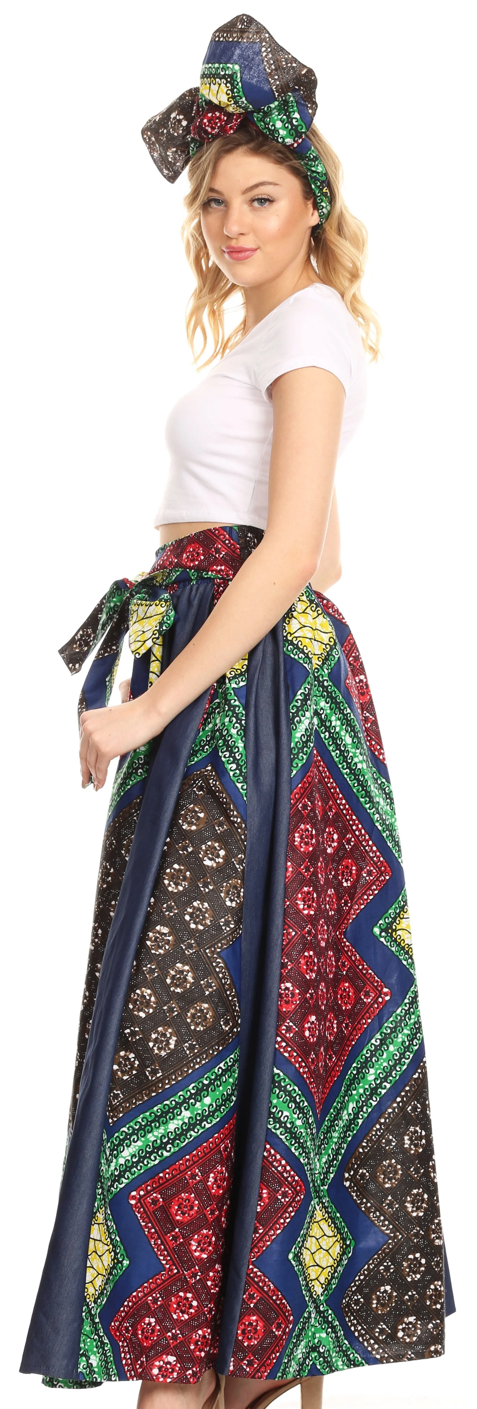 Sakkas Monifa Long Maxi Skirt Colorful Ankara Wax Dutch African Skirt Gorgeous - Image 49