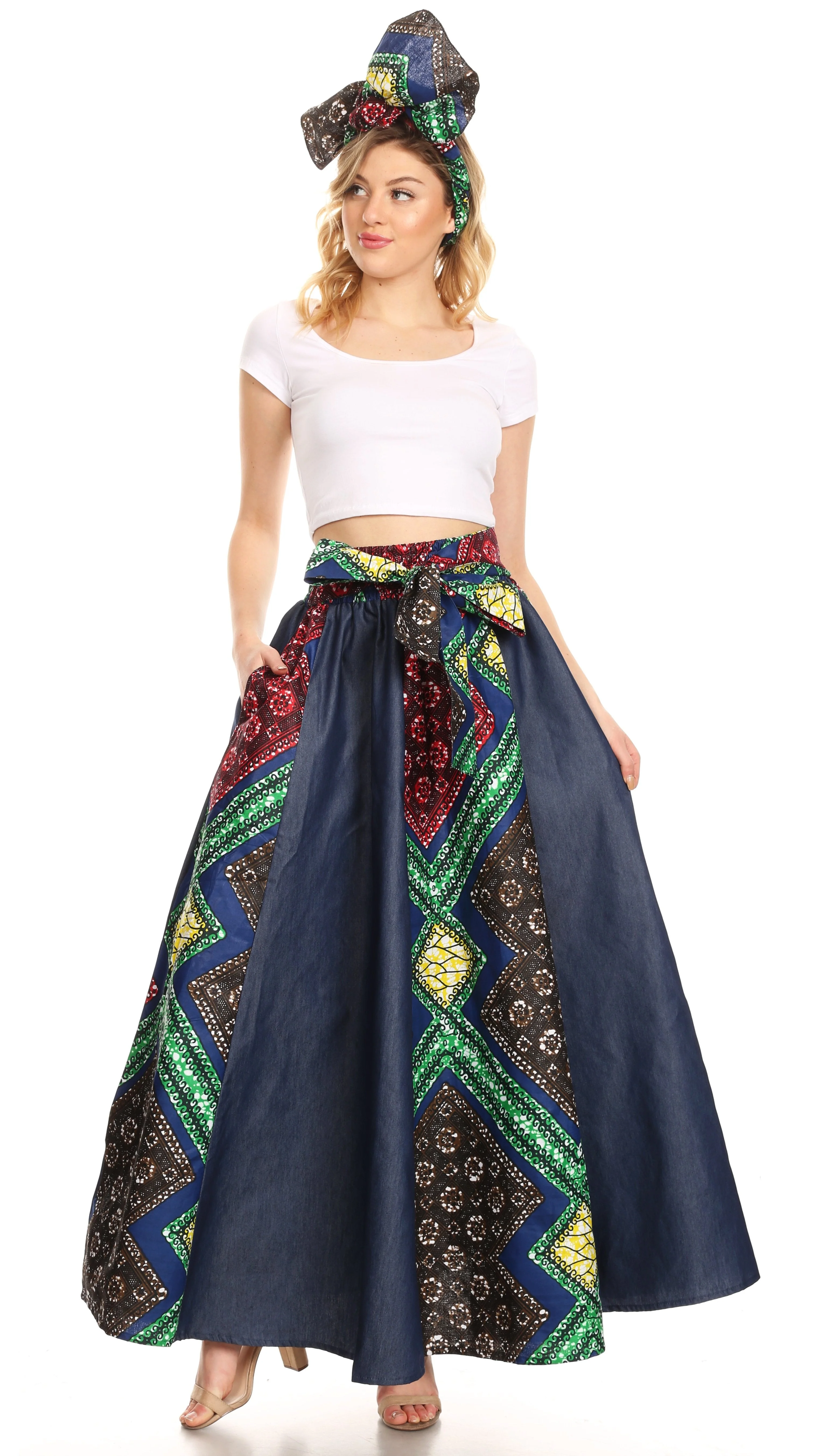Sakkas Monifa Long Maxi Skirt Colorful Ankara Wax Dutch African Skirt Gorgeous - Image 50