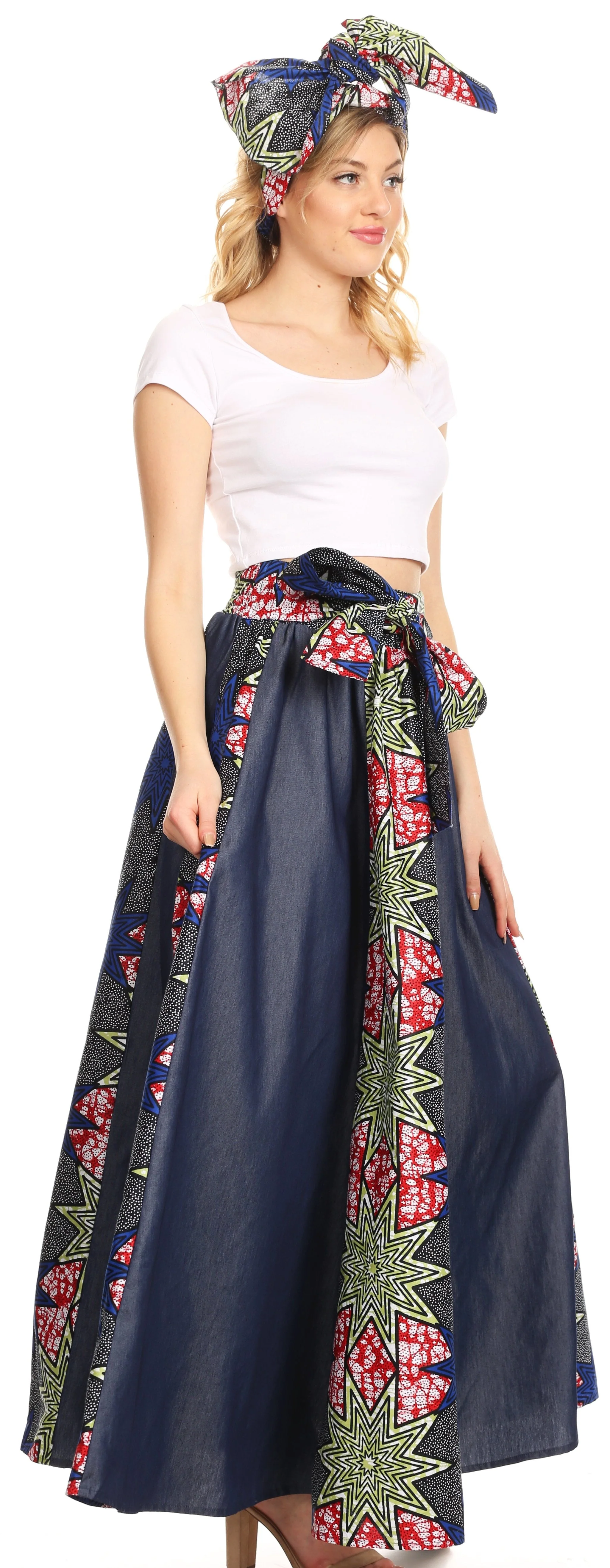 Sakkas Monifa Long Maxi Skirt Colorful Ankara Wax Dutch African Skirt Gorgeous - Image 51