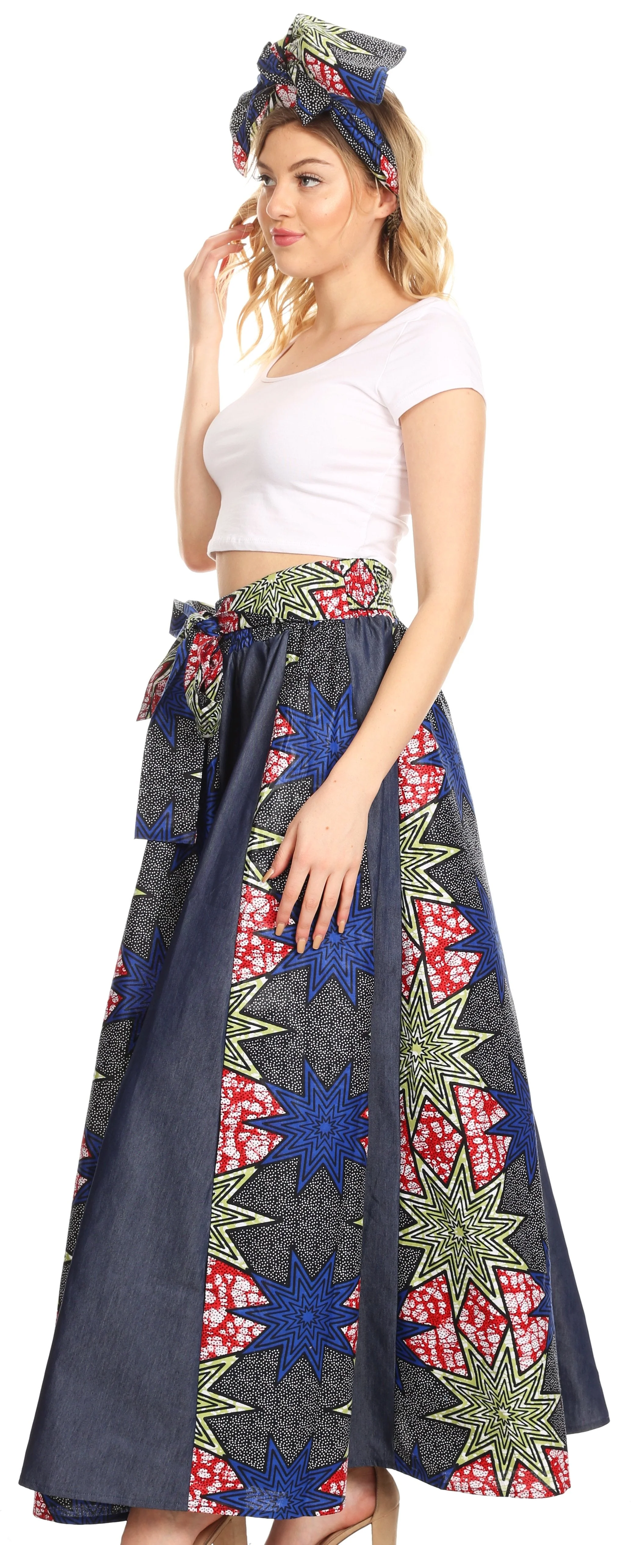 Sakkas Monifa Long Maxi Skirt Colorful Ankara Wax Dutch African Skirt Gorgeous - Image 53