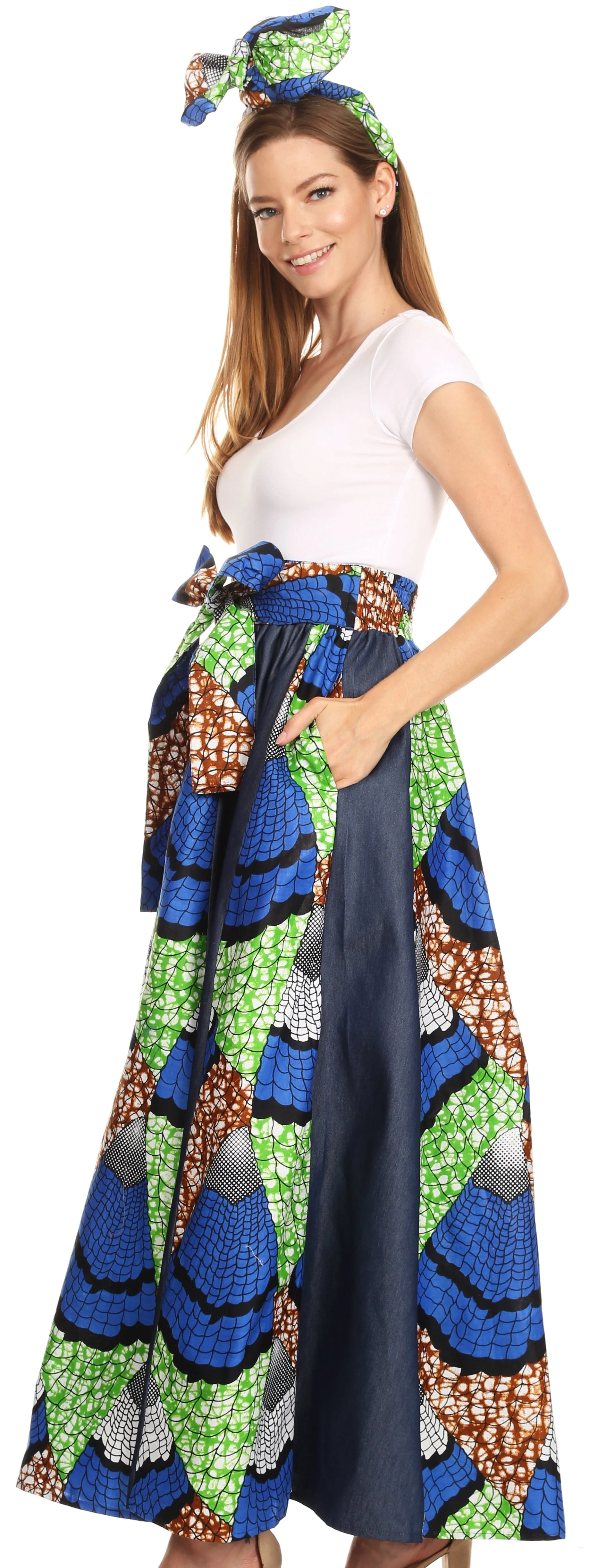 Sakkas Monifa Long Maxi Skirt Colorful Ankara Wax Dutch African Skirt Gorgeous - Image 56