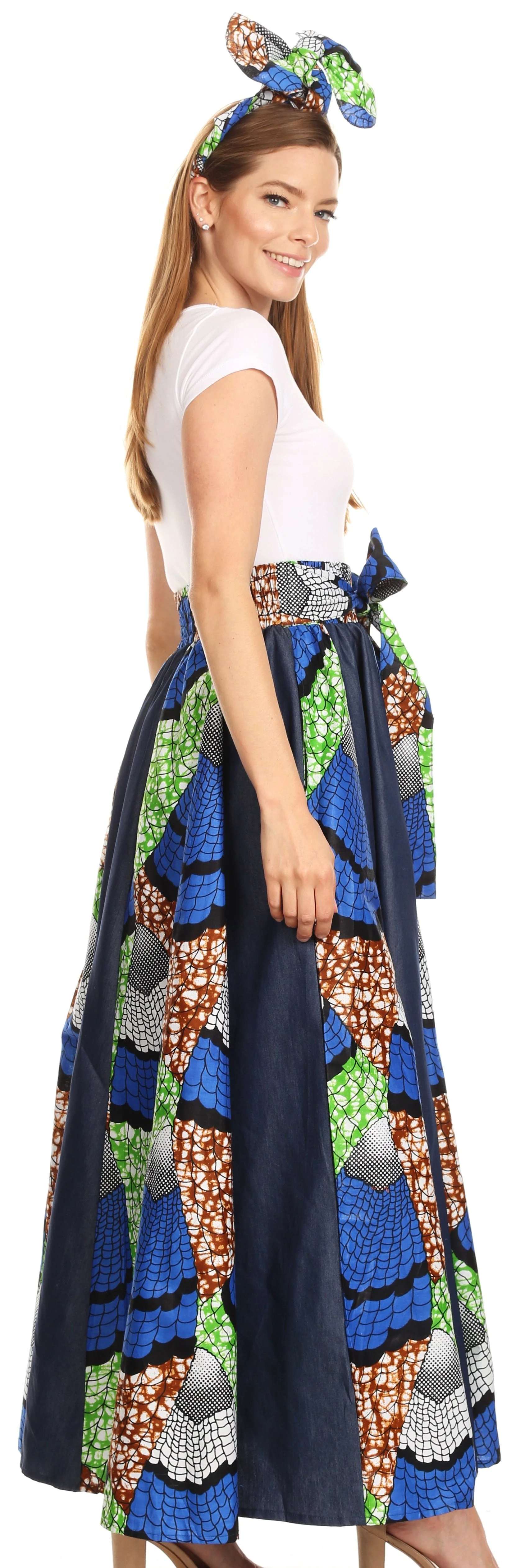 Sakkas Monifa Long Maxi Skirt Colorful Ankara Wax Dutch African Skirt Gorgeous - Image 58