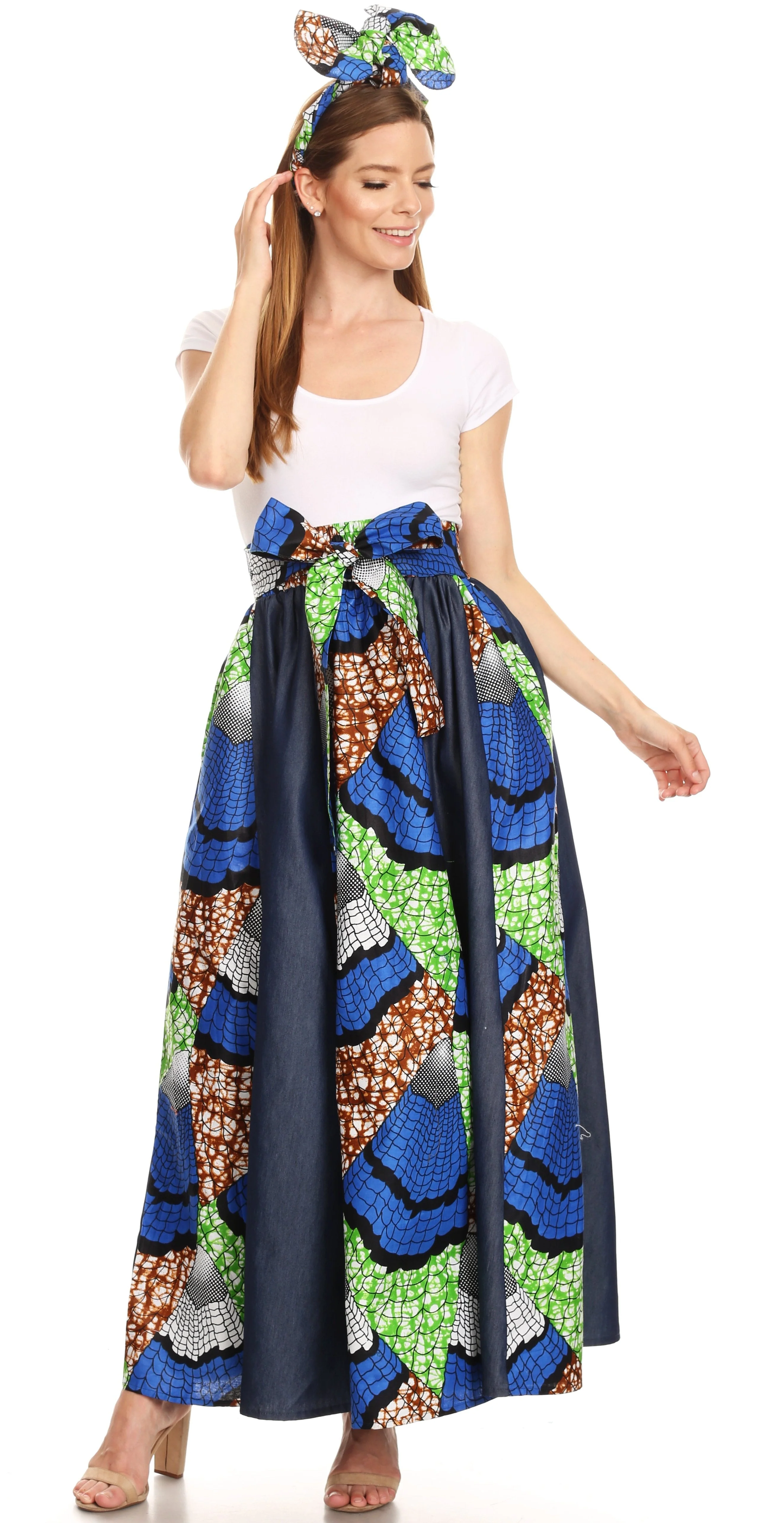 Sakkas Monifa Long Maxi Skirt Colorful Ankara Wax Dutch African Skirt Gorgeous - Image 60