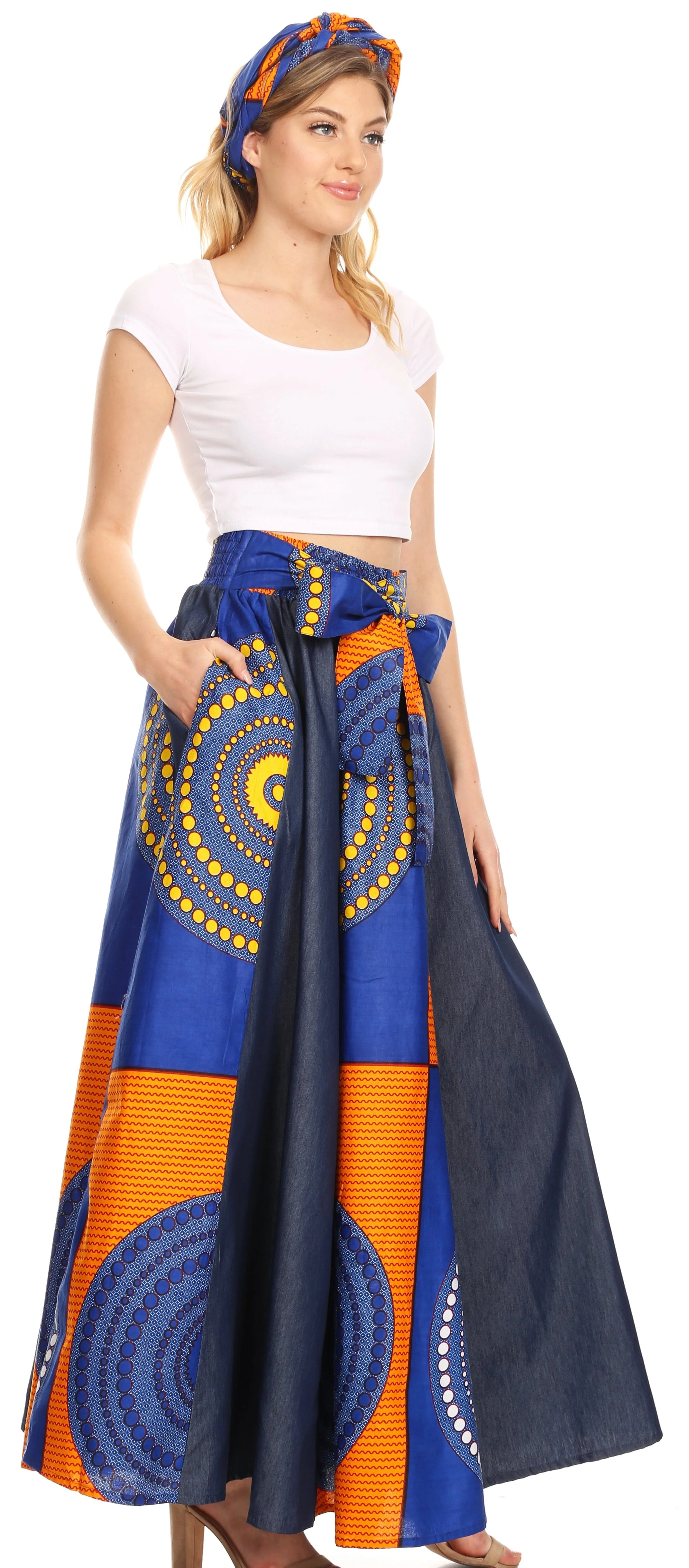 Sakkas Monifa Long Maxi Skirt Colorful Ankara Wax Dutch African Skirt Gorgeous - Image 61