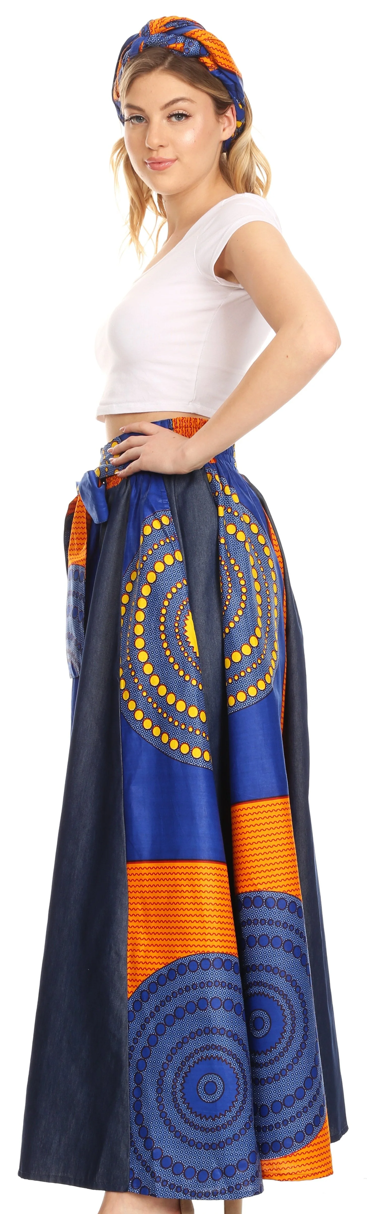 Sakkas Monifa Long Maxi Skirt Colorful Ankara Wax Dutch African Skirt Gorgeous - Image 63