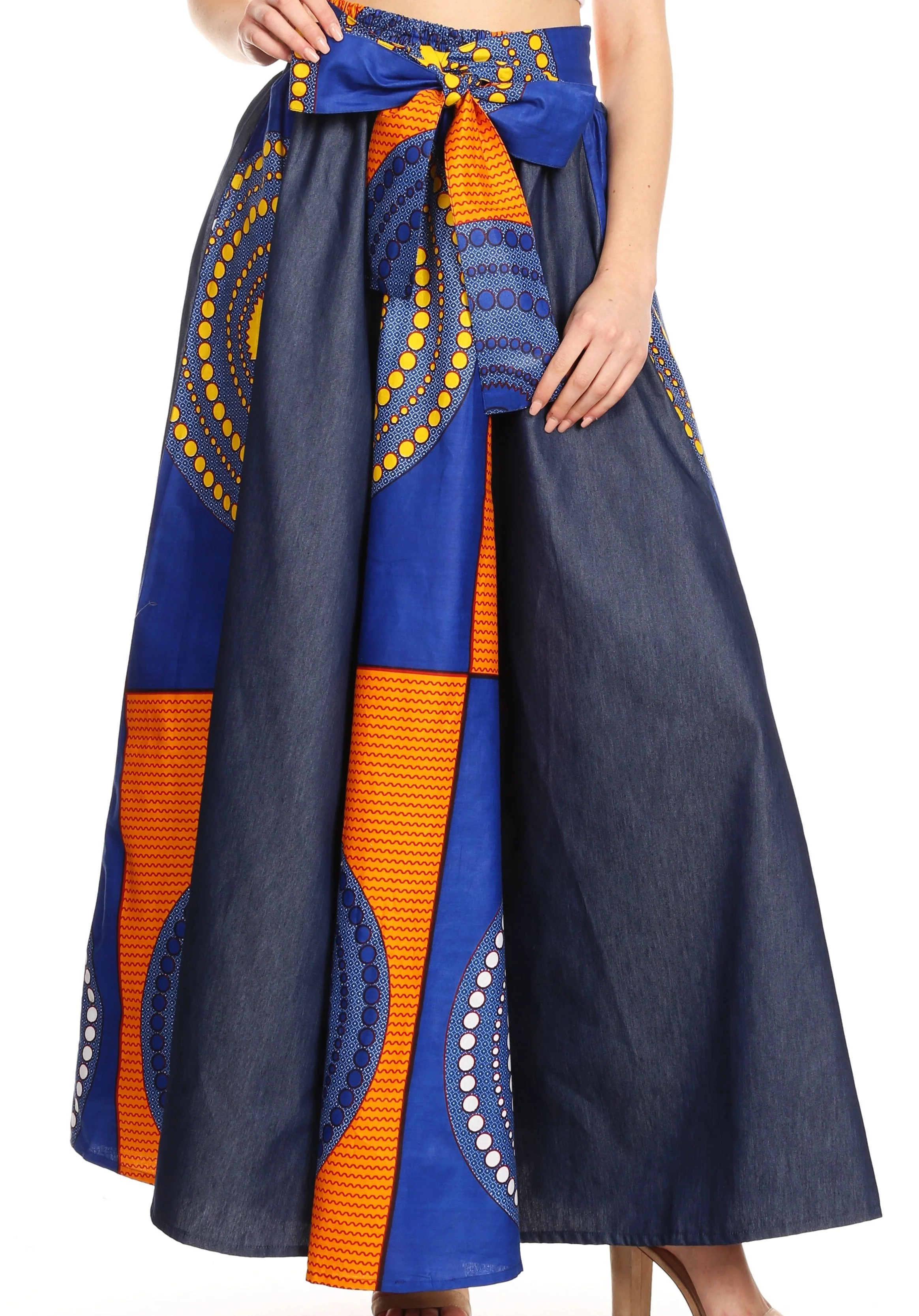 Sakkas Monifa Long Maxi Skirt Colorful Ankara Wax Dutch African Skirt Gorgeous - Image 64