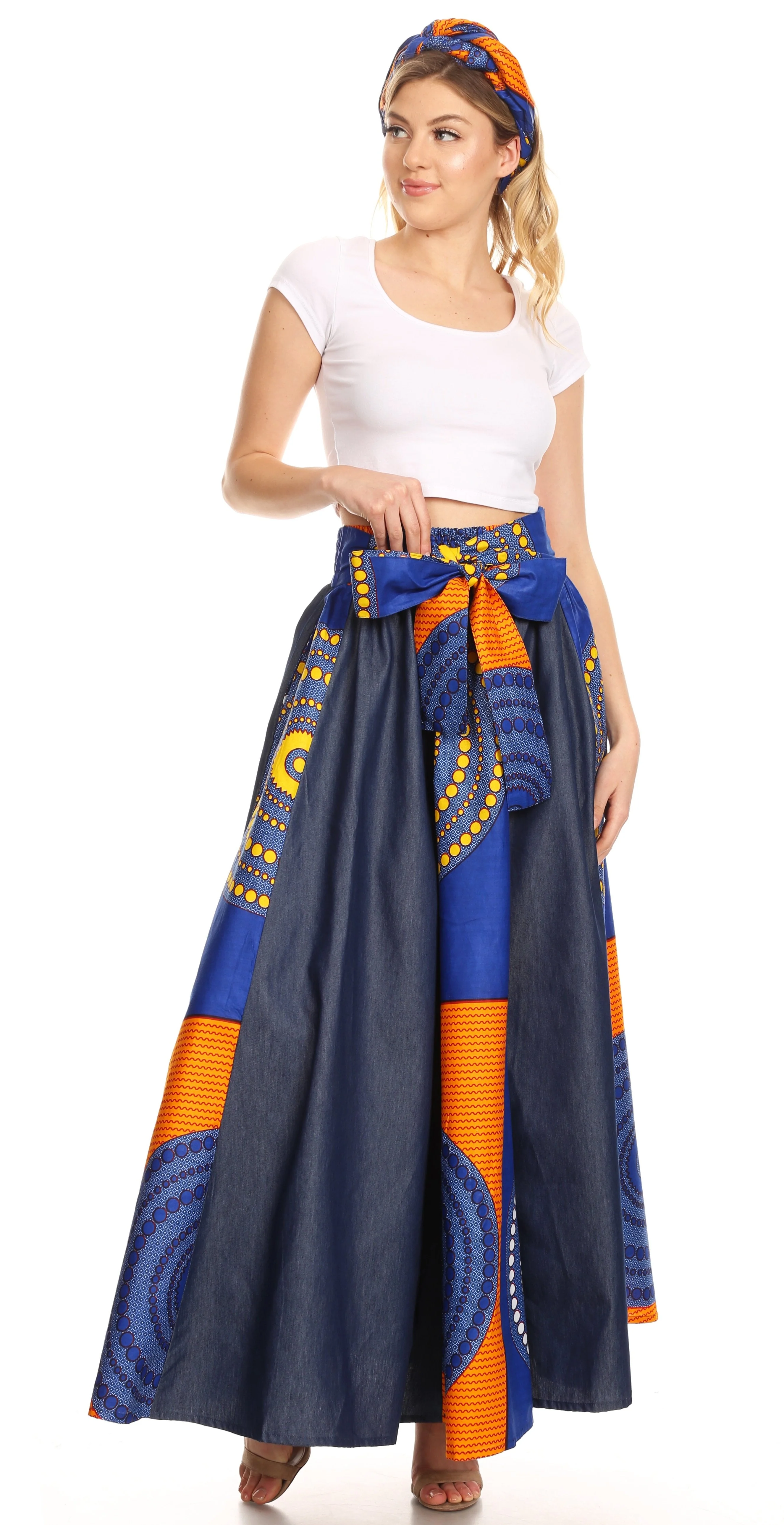 Sakkas Monifa Long Maxi Skirt Colorful Ankara Wax Dutch African Skirt Gorgeous - Image 65