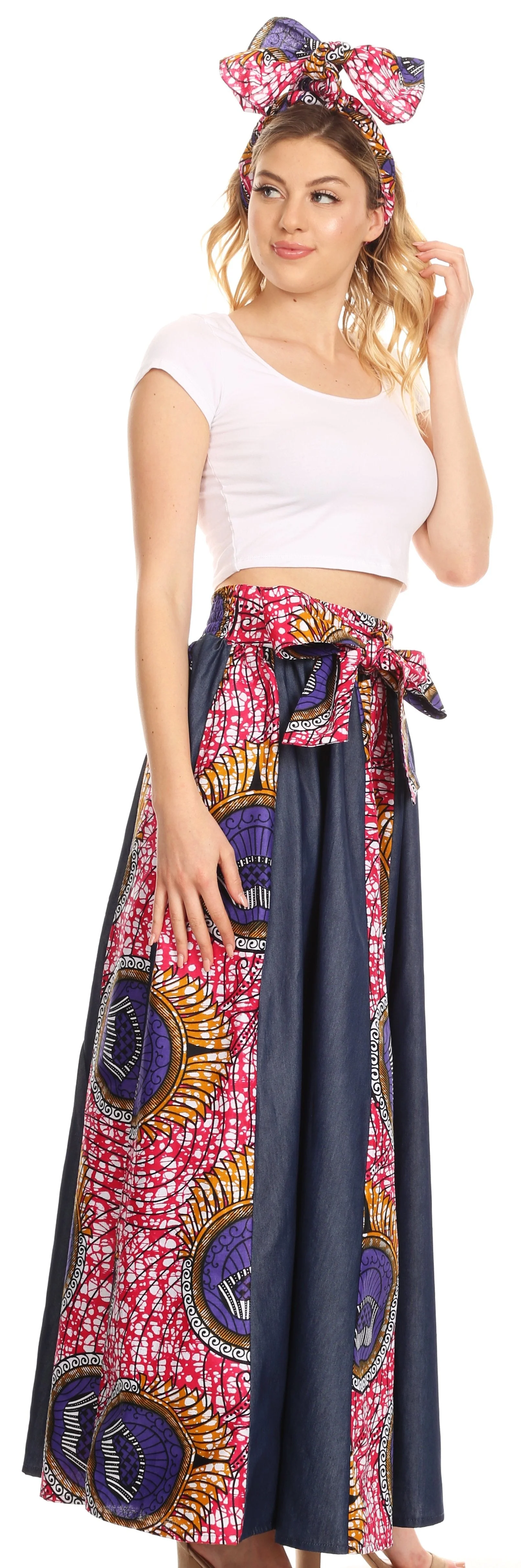Sakkas Monifa Long Maxi Skirt Colorful Ankara Wax Dutch African Skirt Gorgeous - Image 71