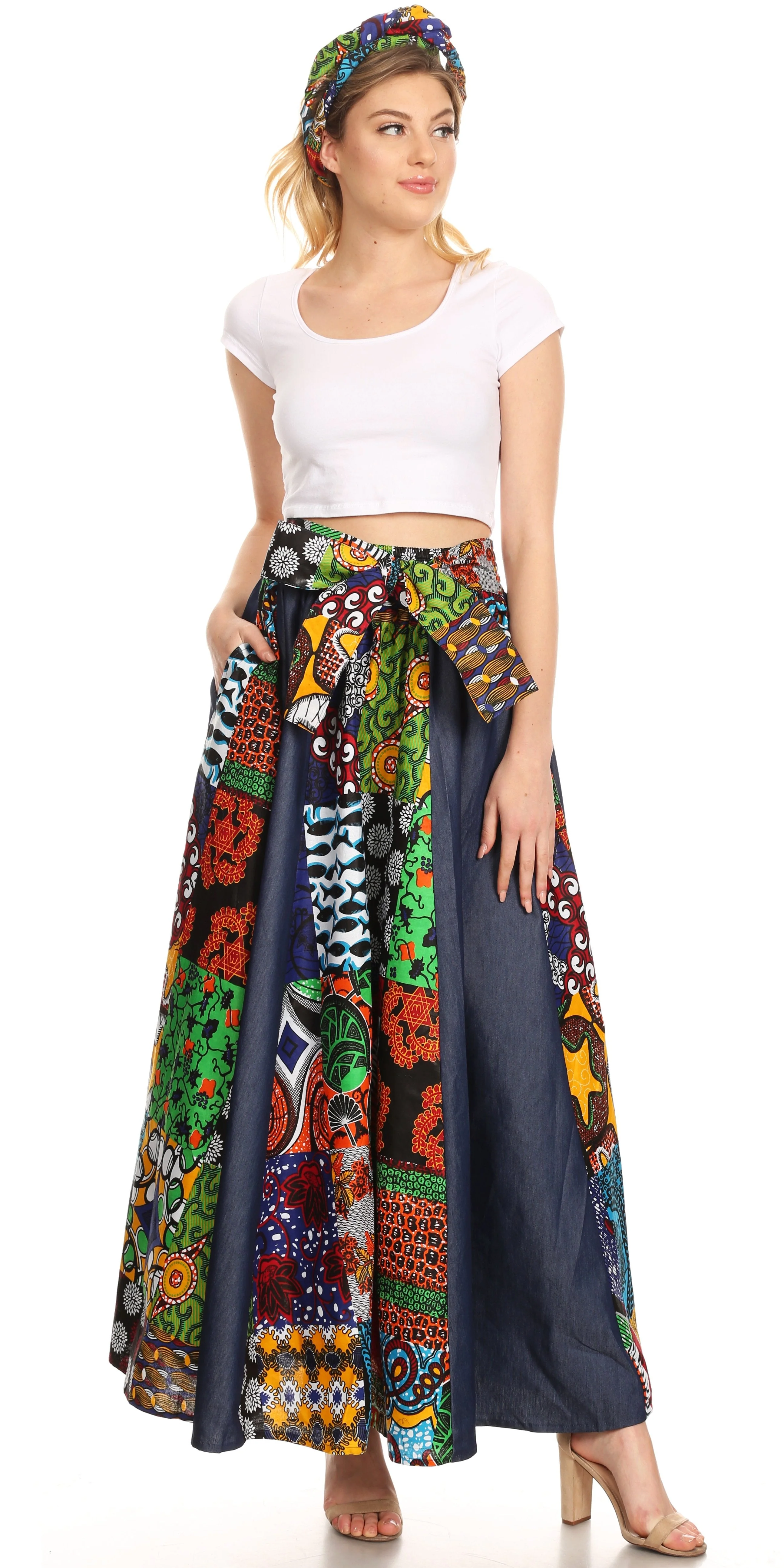 Sakkas Monifa Long Maxi Skirt Colorful Ankara Wax Dutch African Skirt Gorgeous - Image 80