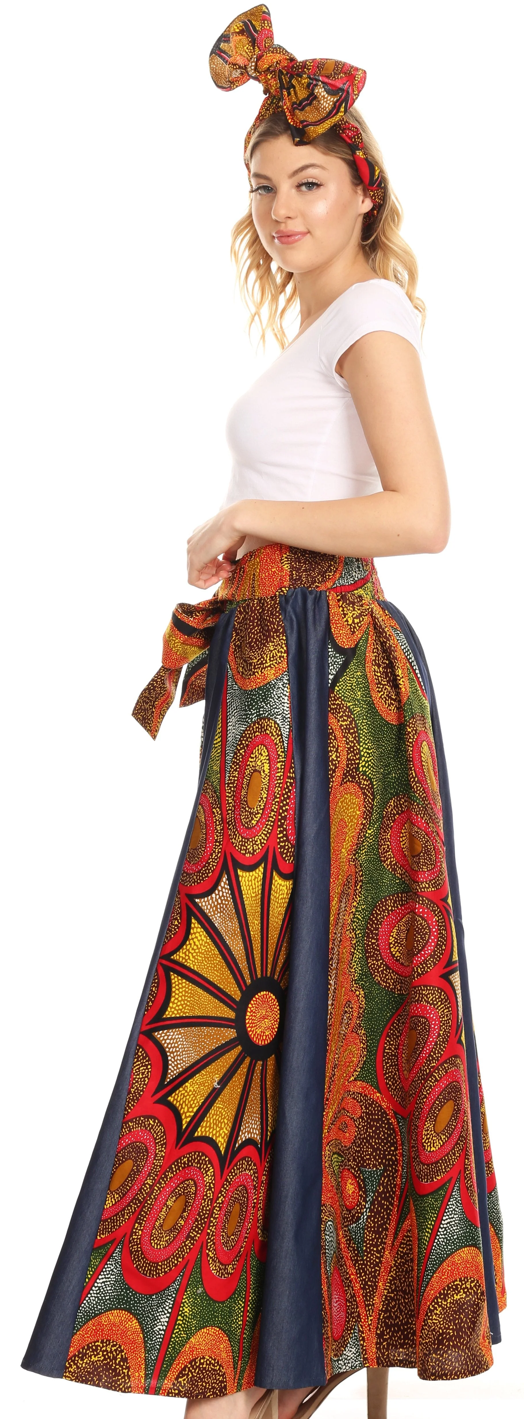 Sakkas Monifa Long Maxi Skirt Colorful Ankara Wax Dutch African Skirt Gorgeous - Image 83
