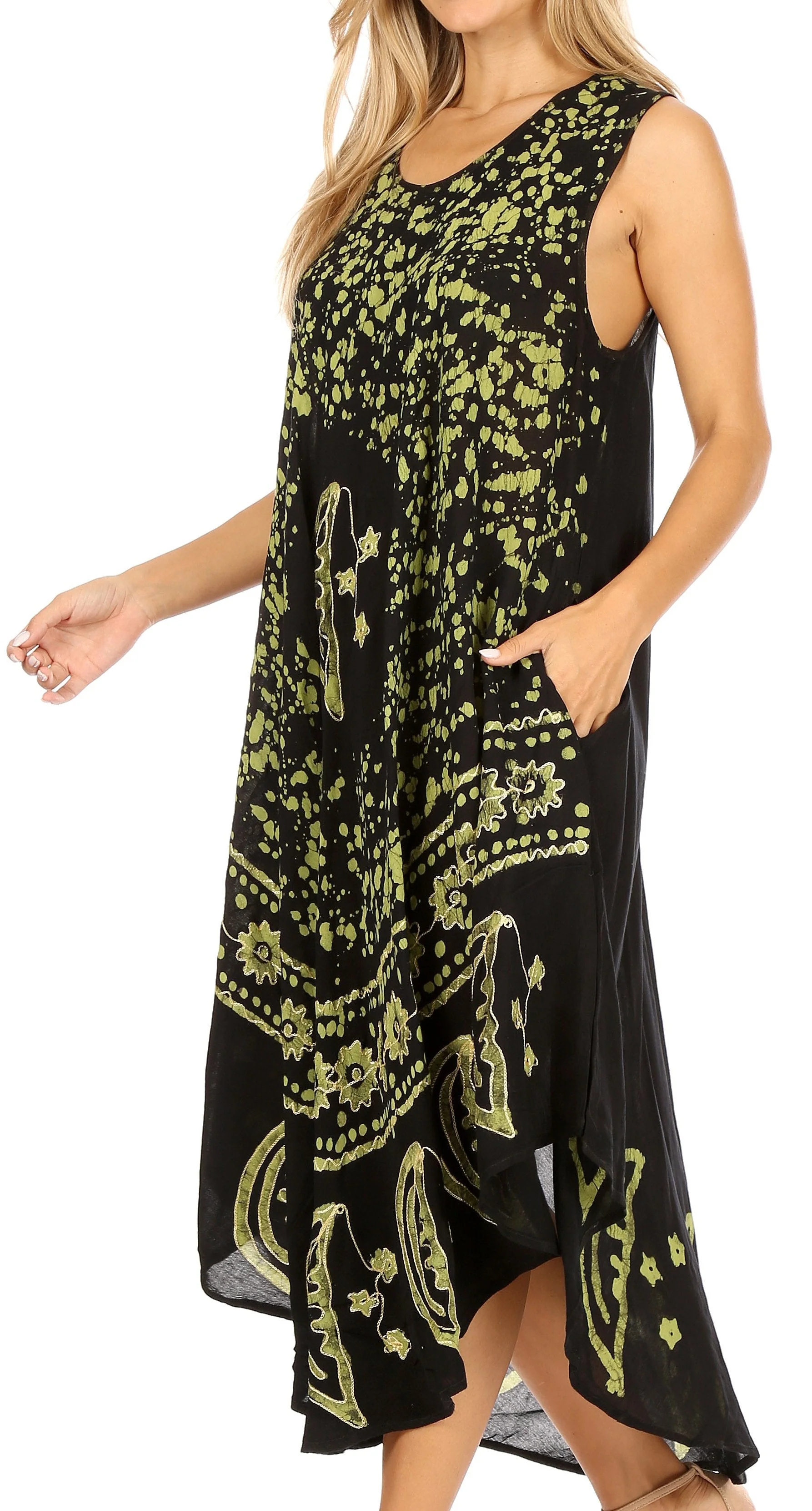 Sakkas Moon and Stars Batik Caftan Tank Dress / Cover Up - Image 3