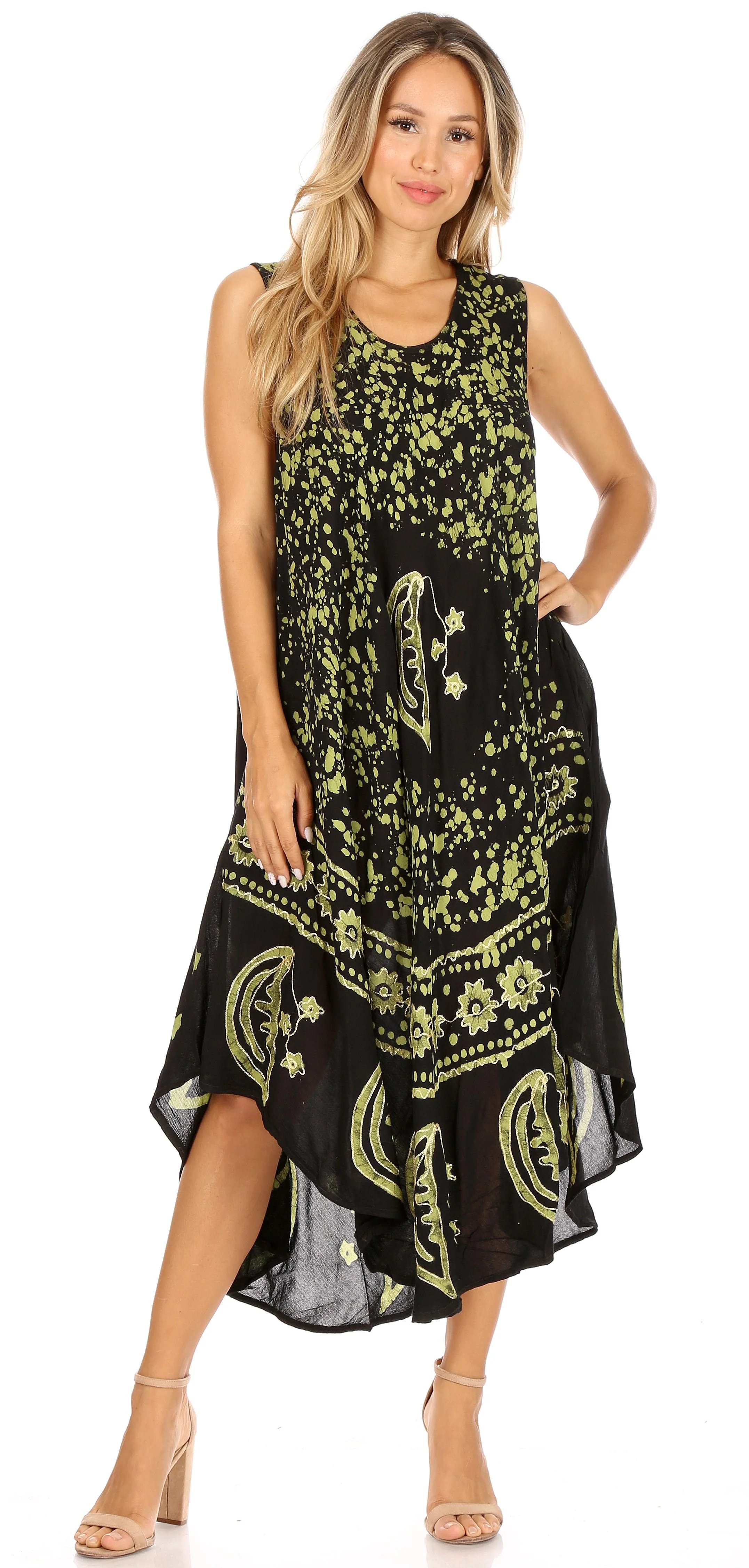 Sakkas Moon and Stars Batik Caftan Tank Dress / Cover Up - Image 5