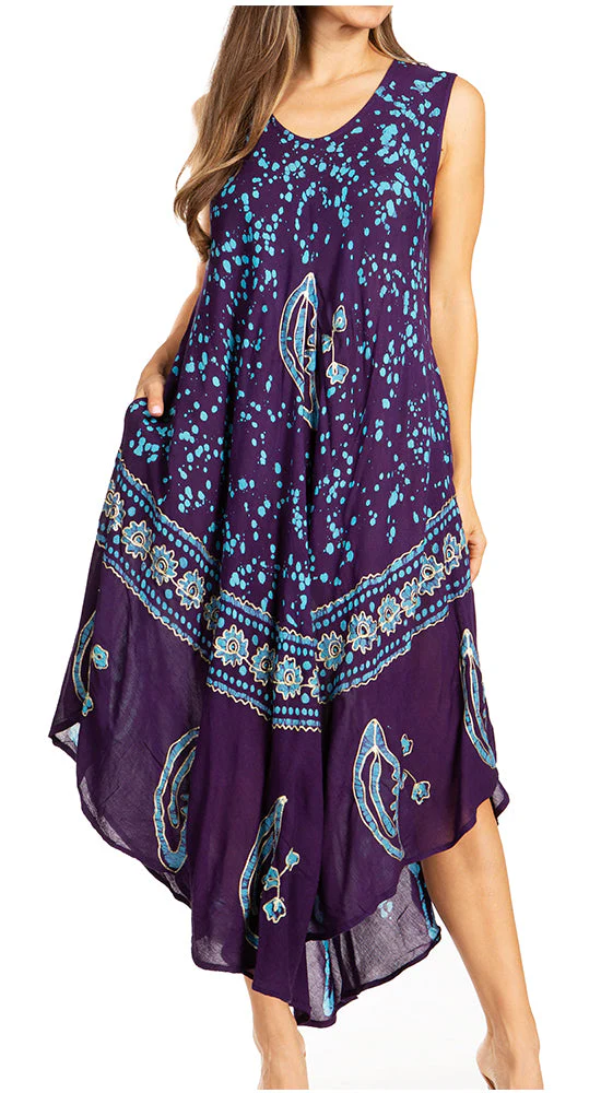 Sakkas Moon and Stars Batik Caftan Tank Dress / Cover Up - Image 60