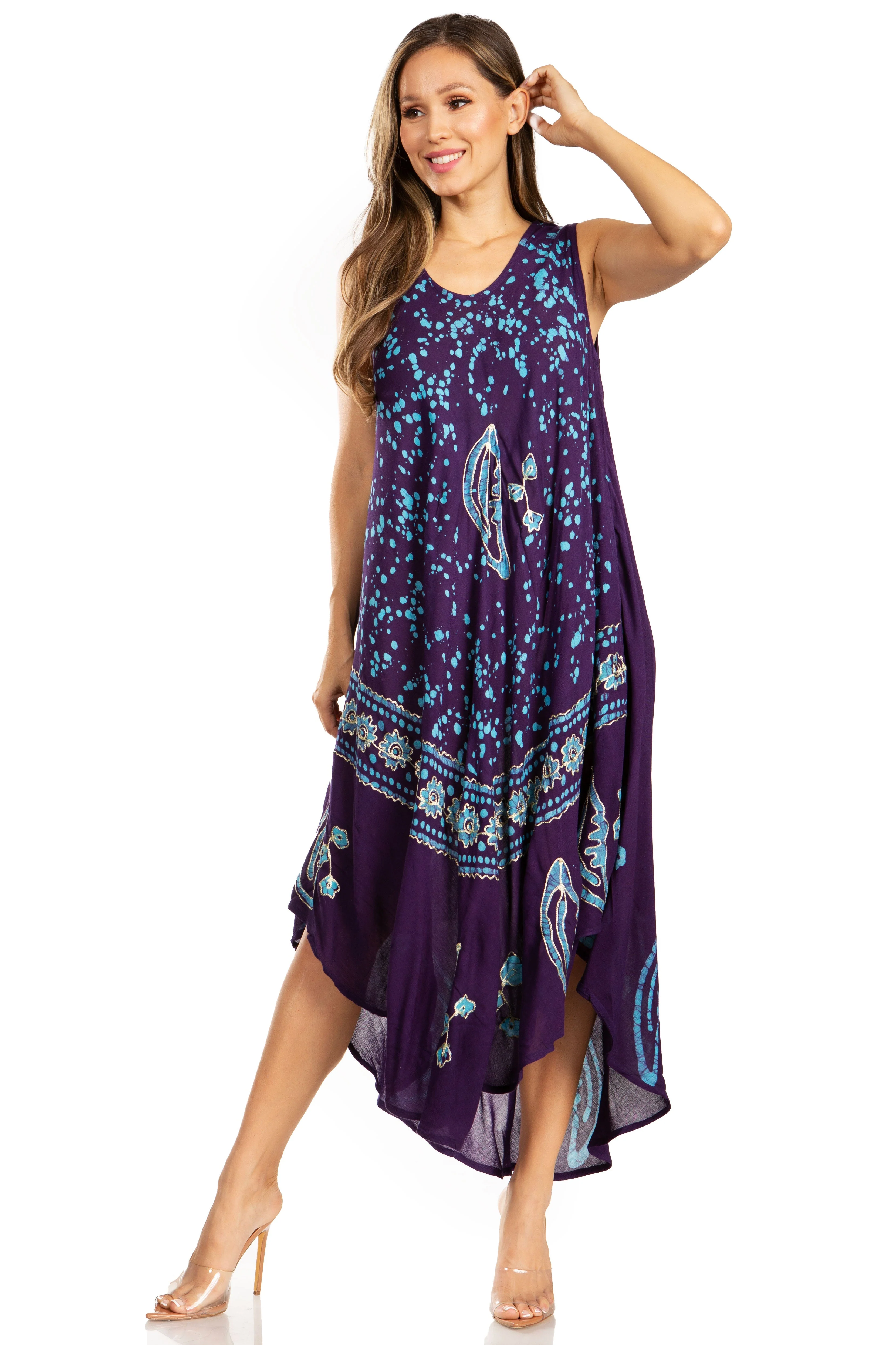 Sakkas Moon and Stars Batik Caftan Tank Dress / Cover Up - Image 64