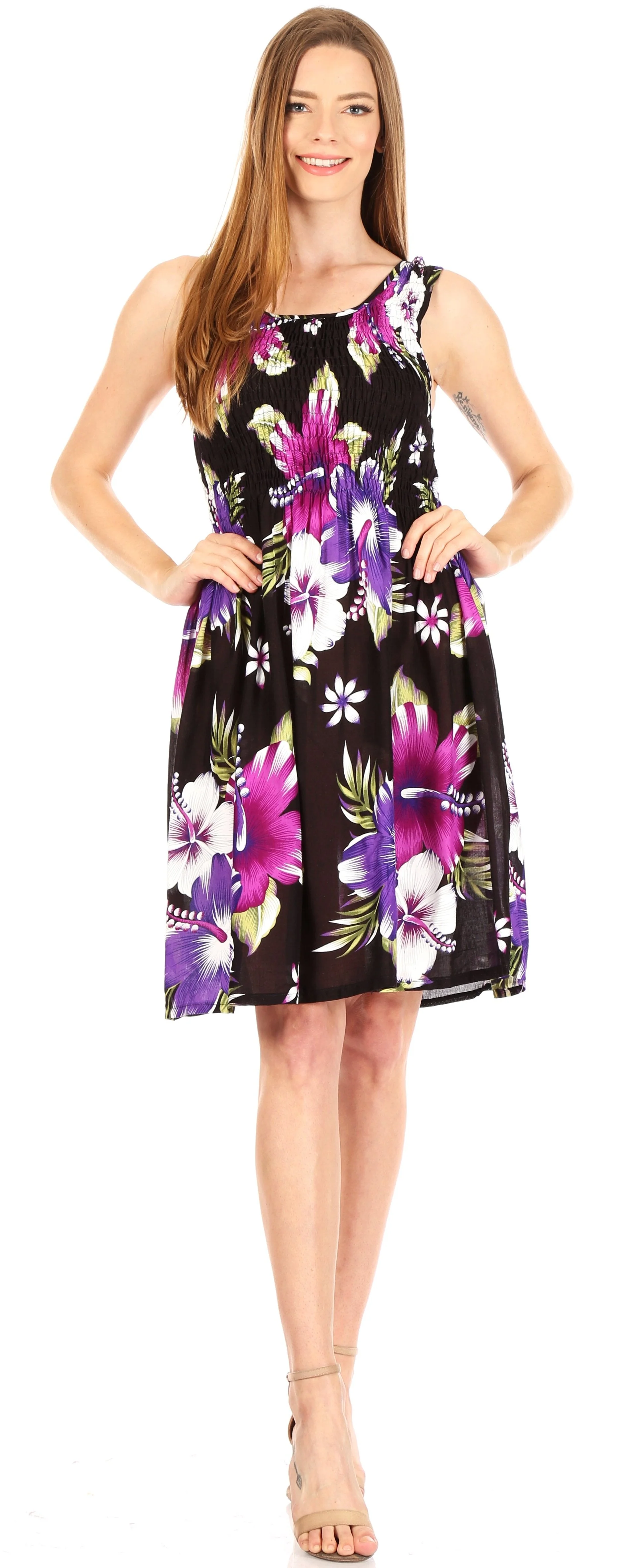 Sakkas Murni Women's Casual Summer Cocktail Elastic Stretchy Floral Print Dress - Image 25