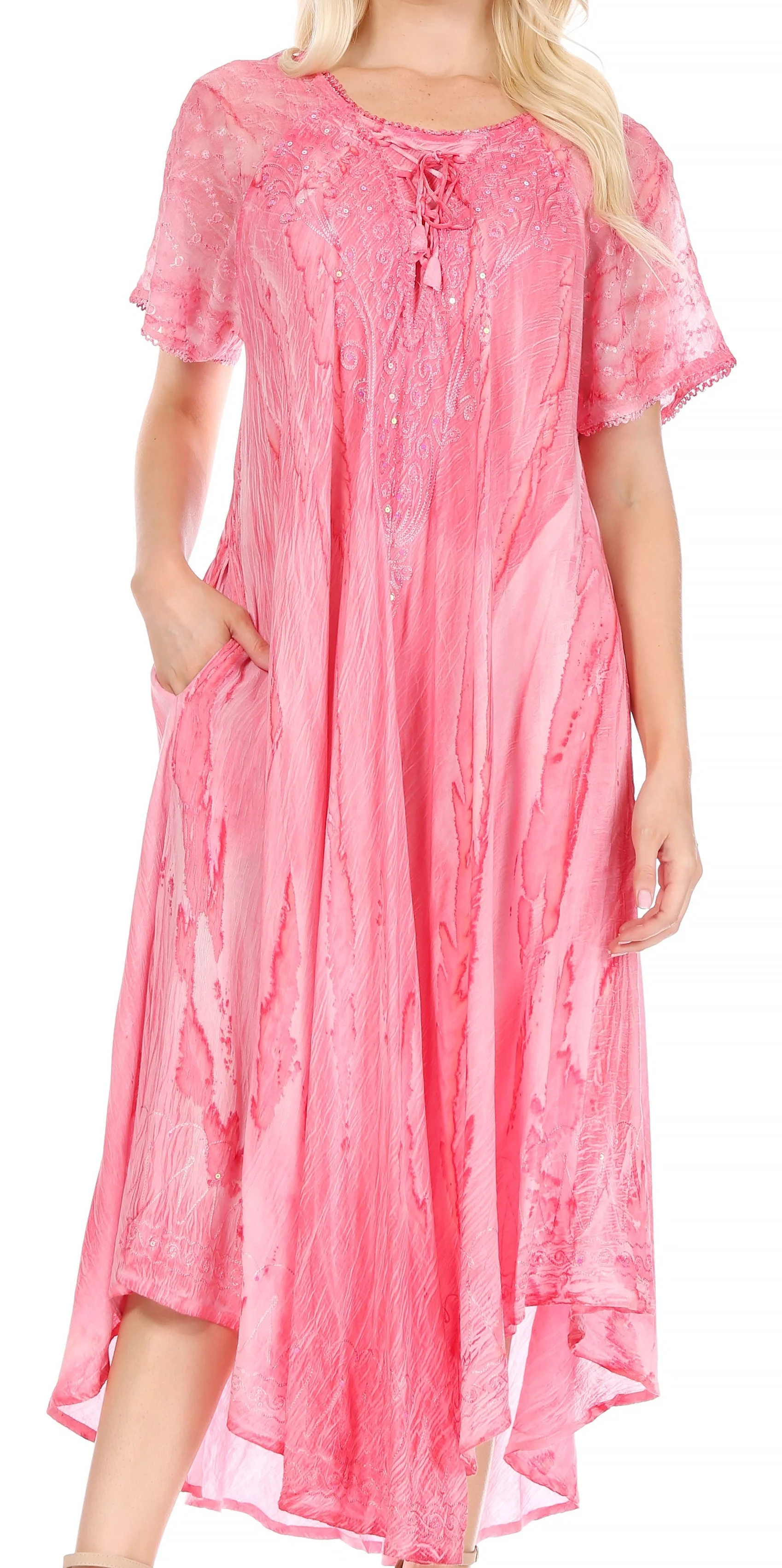 Sakkas Myani Two Tone Embroidered Sheer Cap Sleeve Caftan Long Dress | Cover Up - Image 11