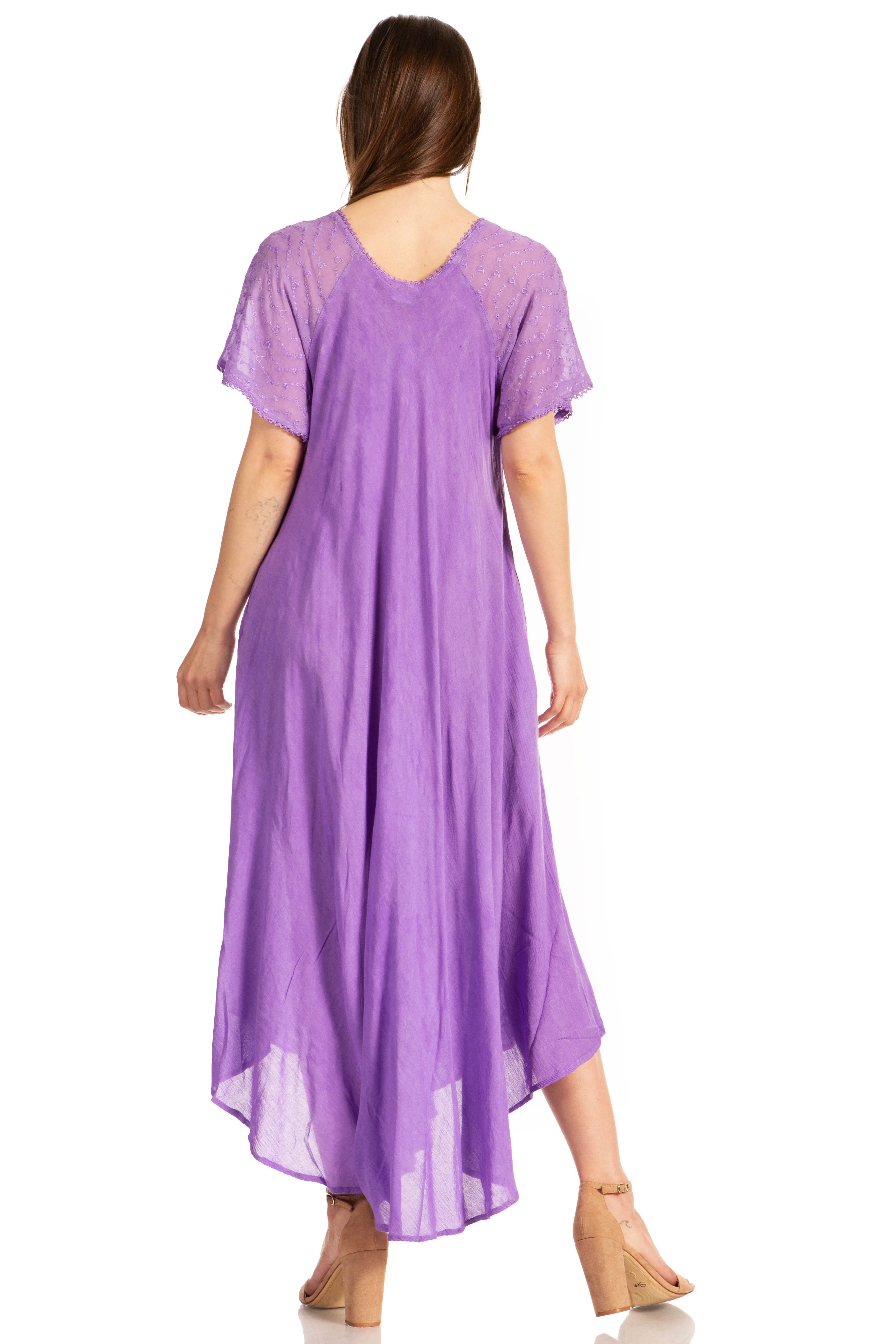 Sakkas Myani Two Tone Embroidered Sheer Cap Sleeve Caftan Long Dress | Cover Up - Image 17