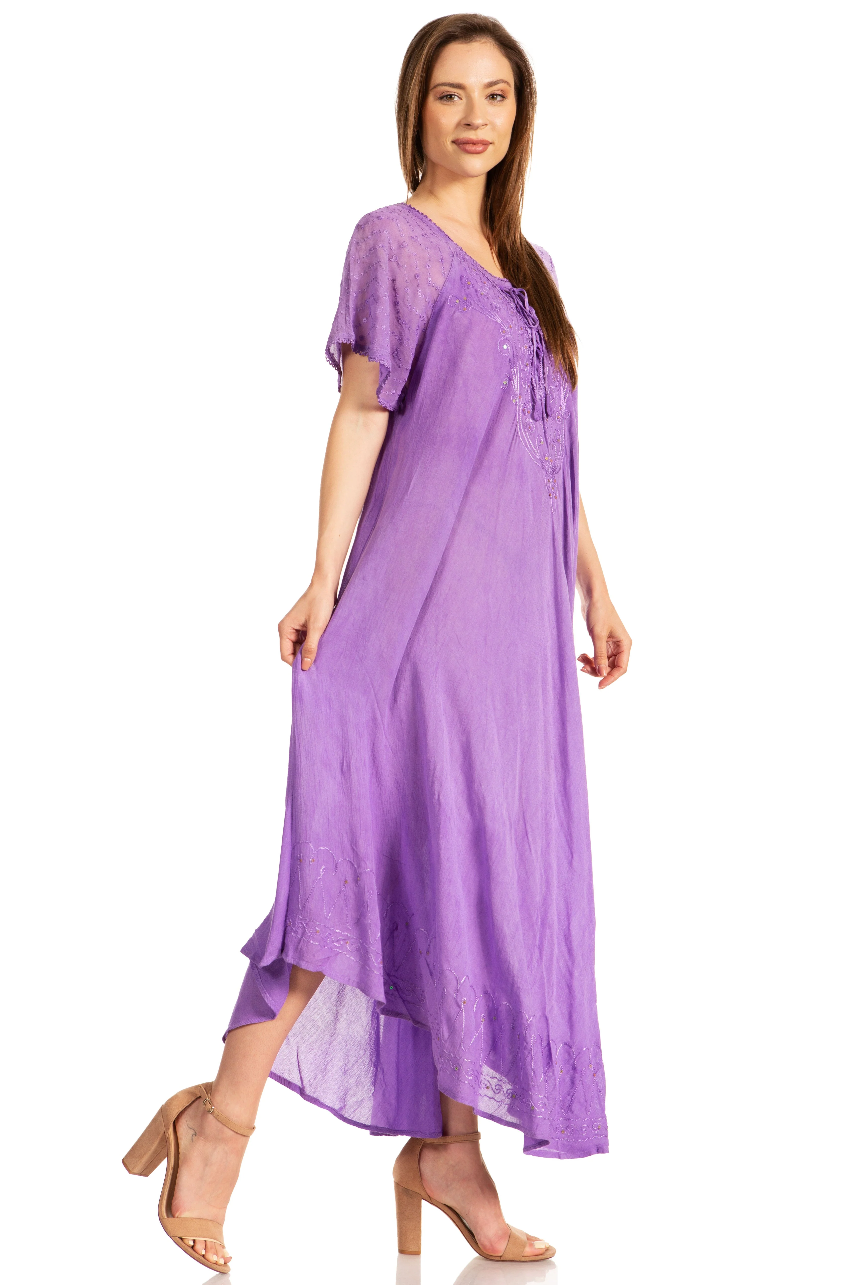 Sakkas Myani Two Tone Embroidered Sheer Cap Sleeve Caftan Long Dress | Cover Up - Image 18