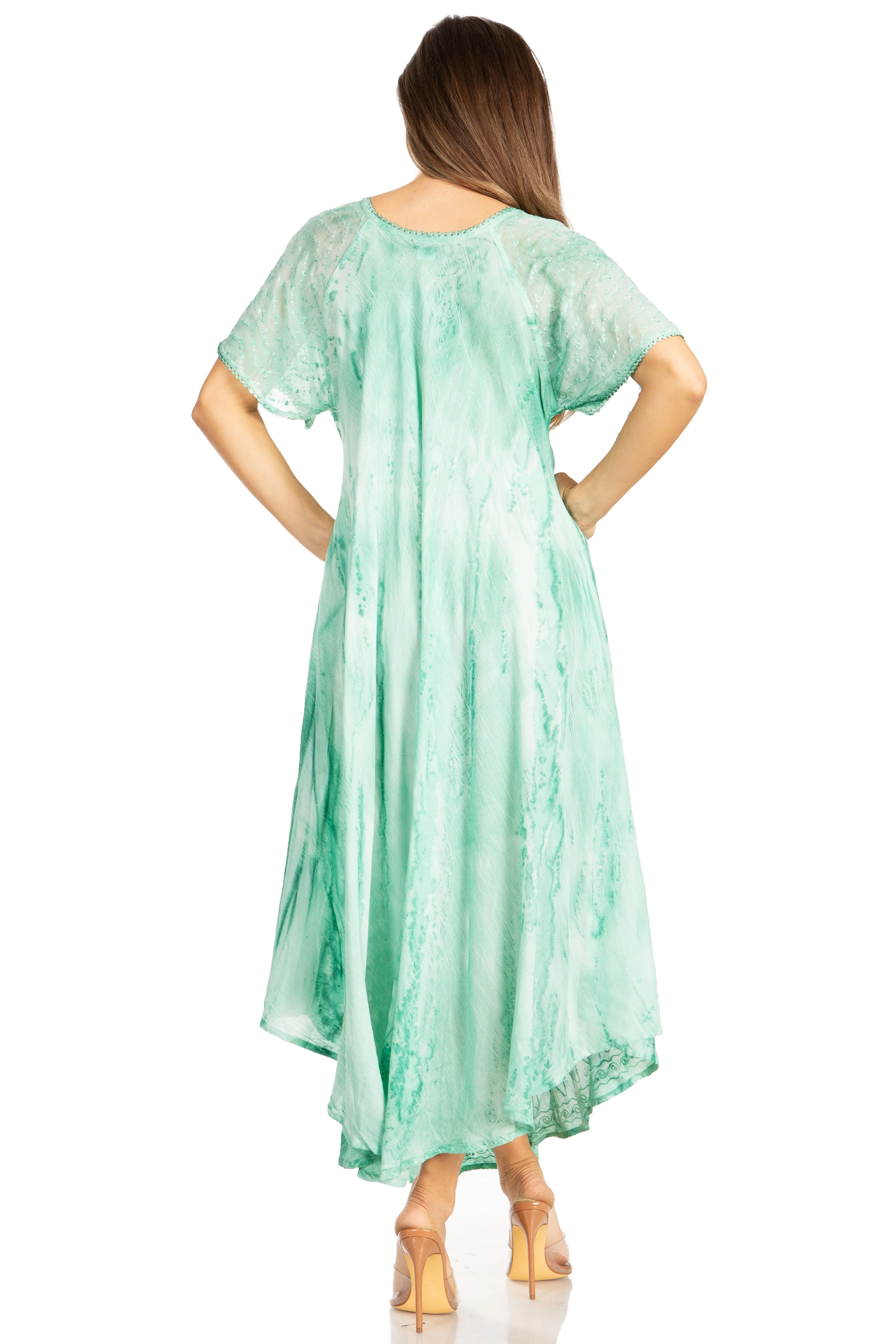 Sakkas Myani Two Tone Embroidered Sheer Cap Sleeve Caftan Long Dress | Cover Up - Image 22