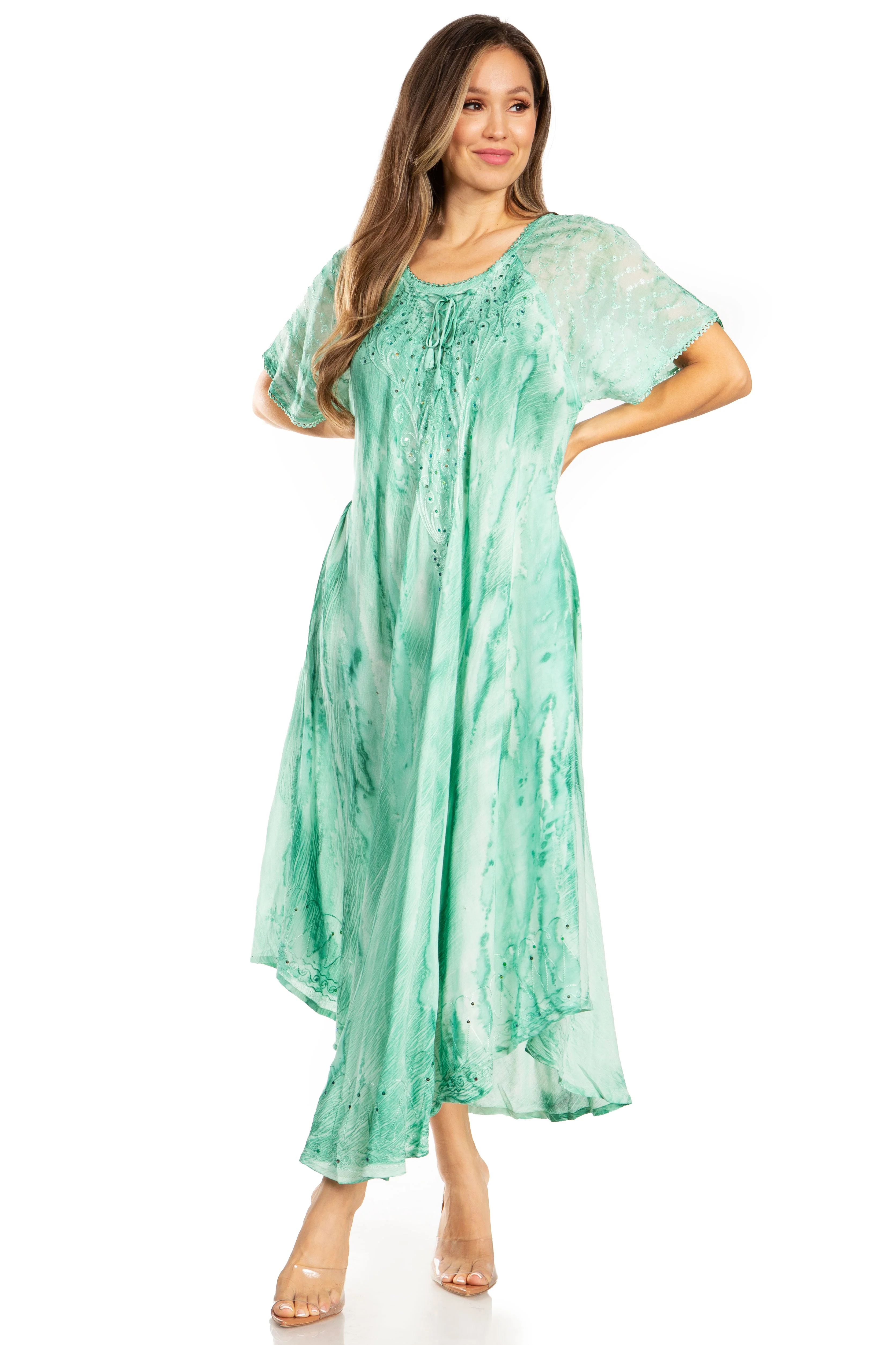 Sakkas Myani Two Tone Embroidered Sheer Cap Sleeve Caftan Long Dress | Cover Up - Image 25