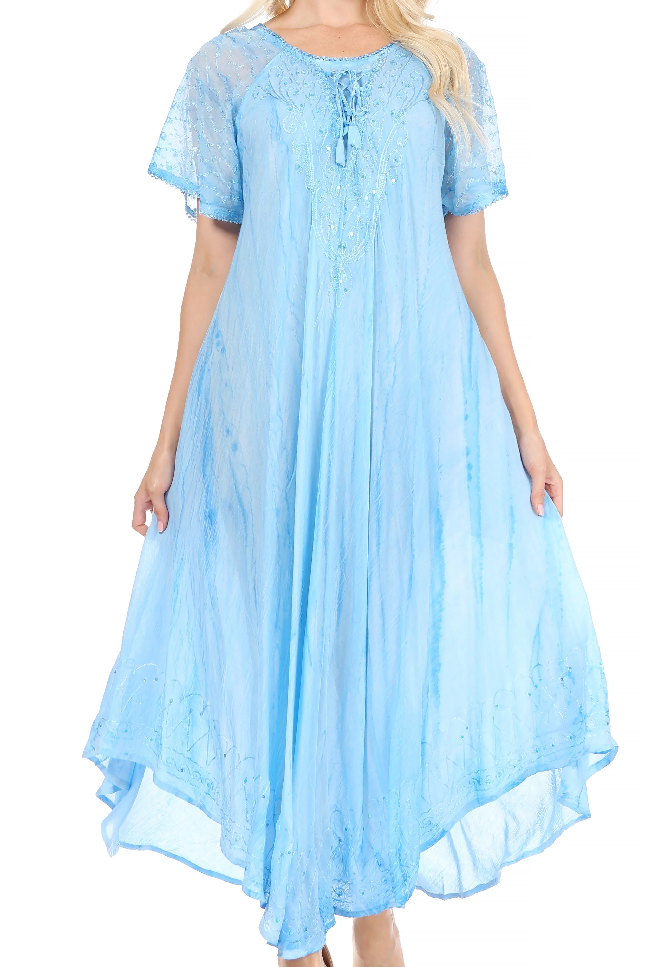 Sakkas Myani Two Tone Embroidered Sheer Cap Sleeve Caftan Long Dress | Cover Up - Image 26