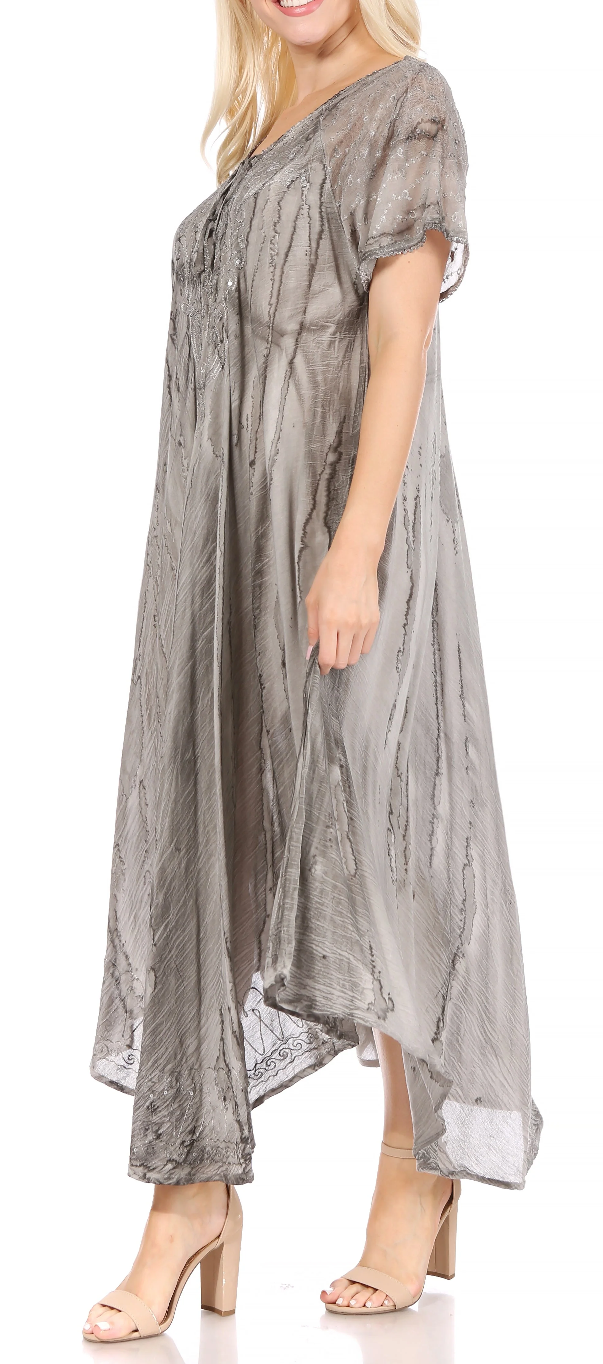 Sakkas Myani Two Tone Embroidered Sheer Cap Sleeve Caftan Long Dress | Cover Up - Image 8