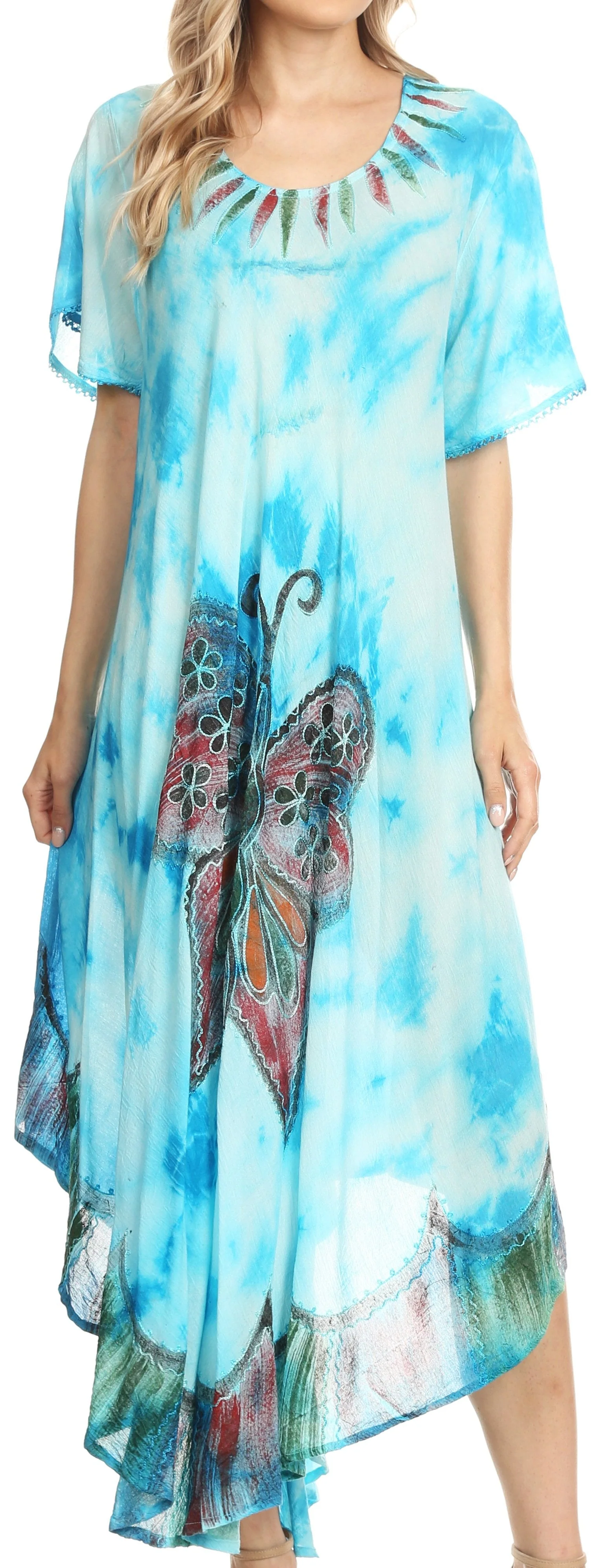 Sakkas Nalani Womens Flowy Caftan Tie Dye Summer Dress Cover up Relax Fit - Image 25