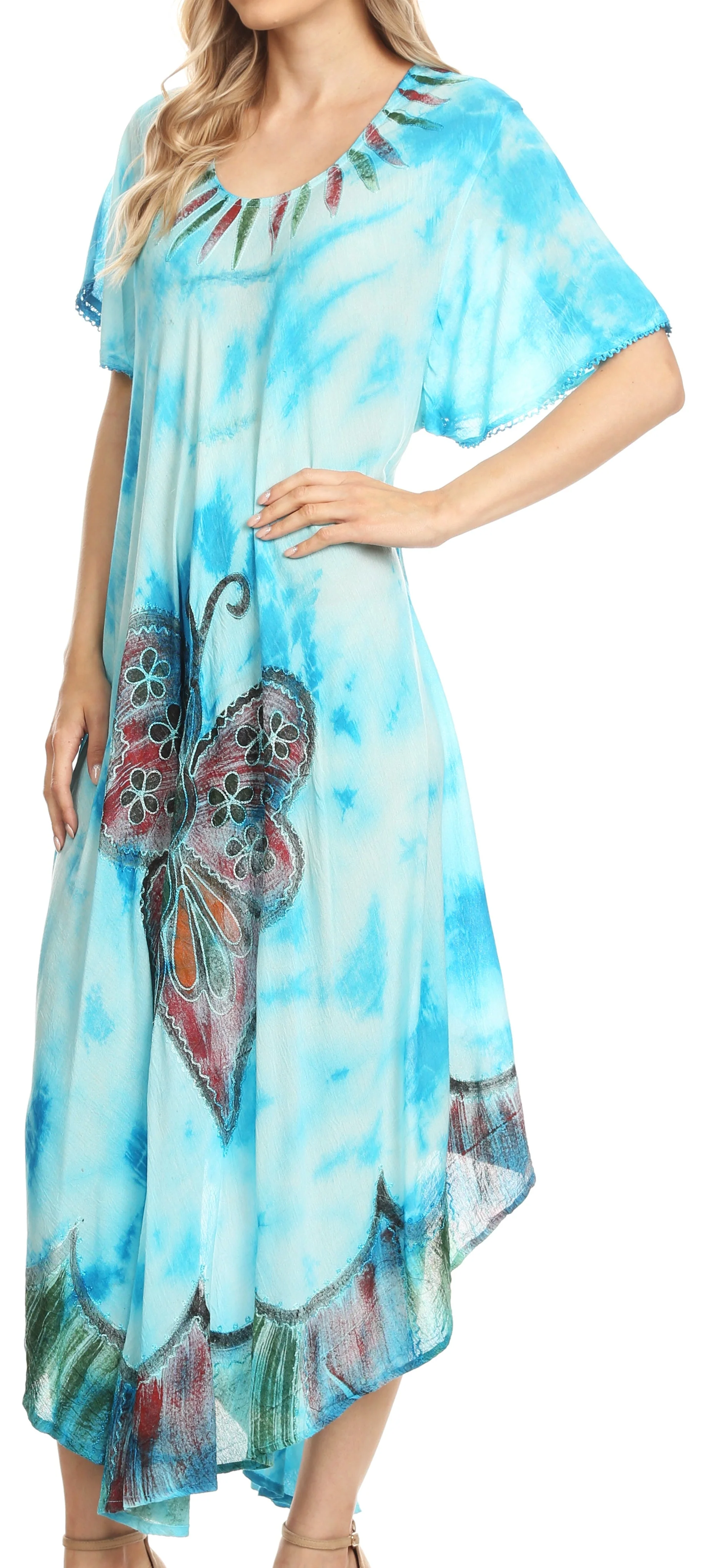 Sakkas Nalani Womens Flowy Caftan Tie Dye Summer Dress Cover up Relax Fit - Image 27