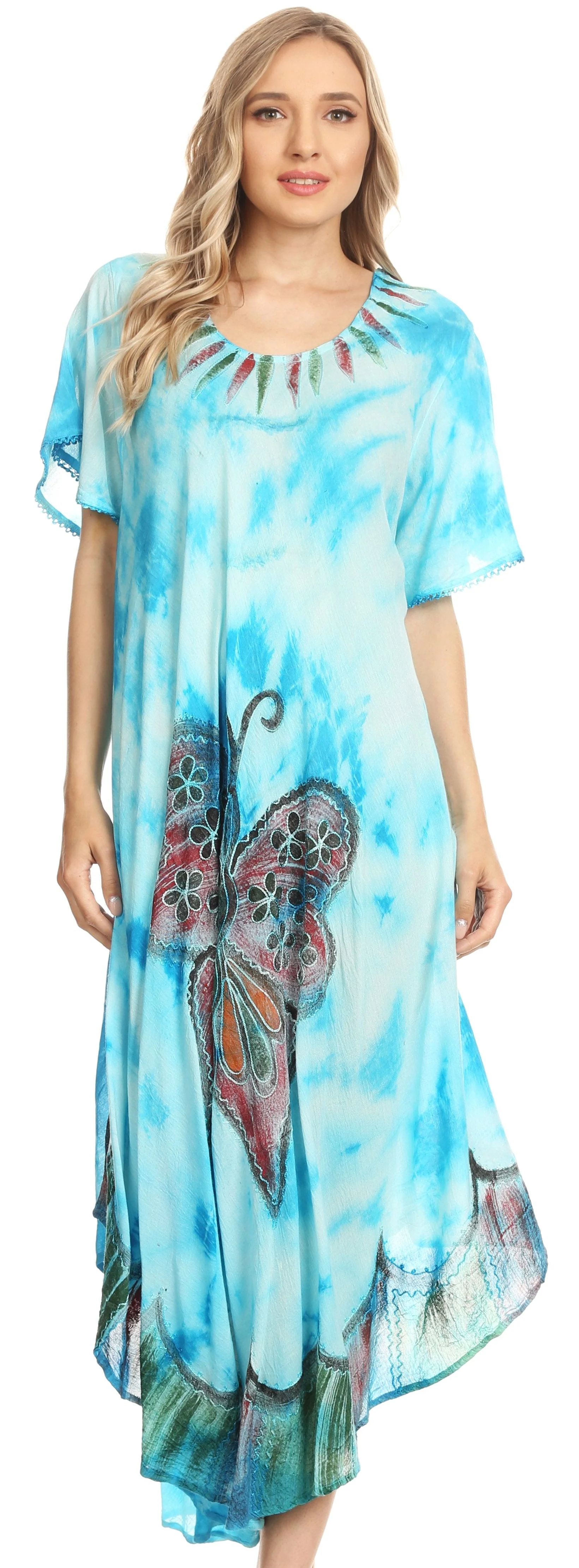 Sakkas Nalani Womens Flowy Caftan Tie Dye Summer Dress Cover up Relax Fit - Image 29