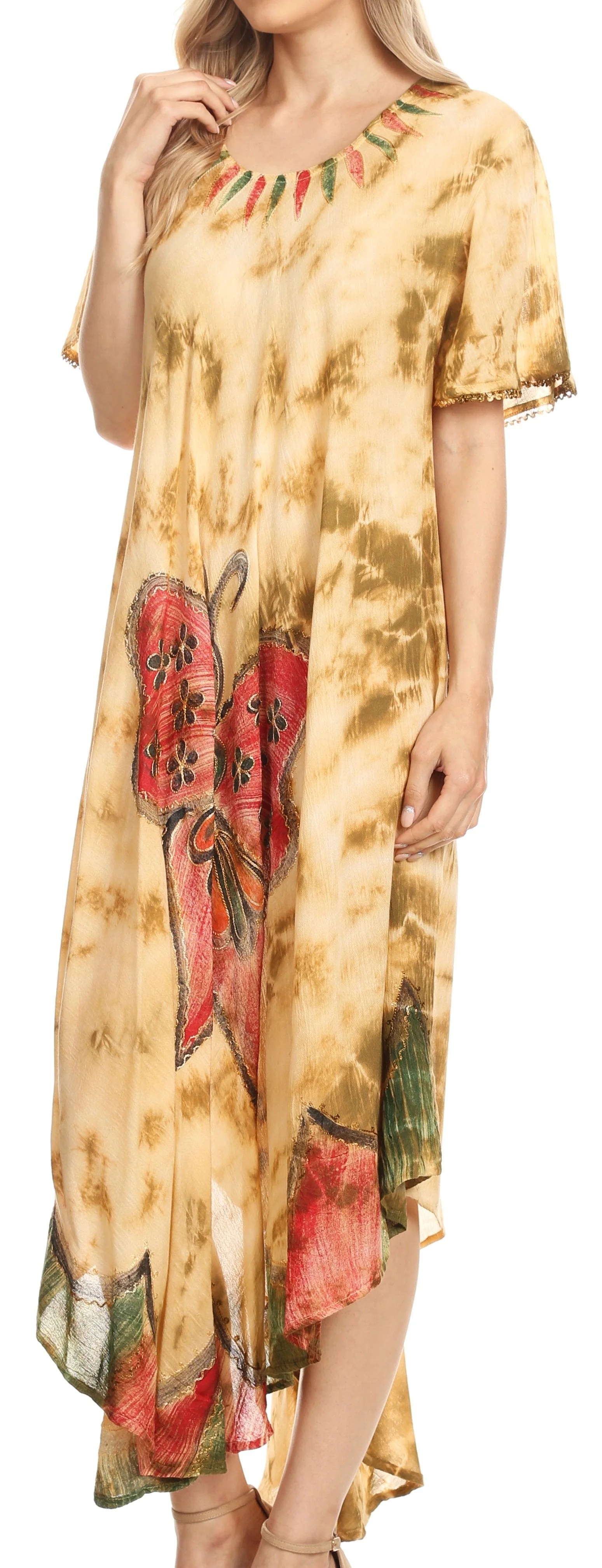 Sakkas Nalani Womens Flowy Caftan Tie Dye Summer Dress Cover up Relax Fit - Image 3