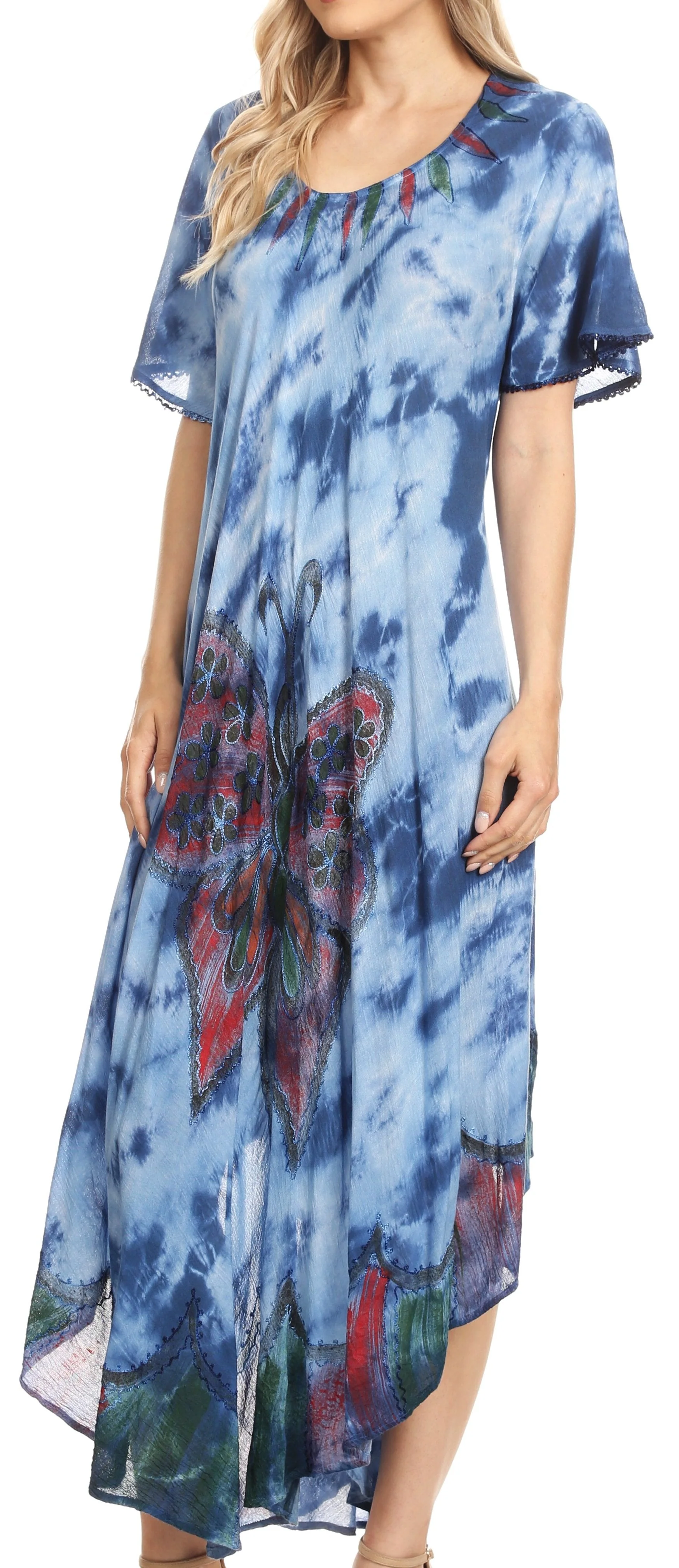 Sakkas Nalani Womens Flowy Caftan Tie Dye Summer Dress Cover up Relax Fit - Image 7