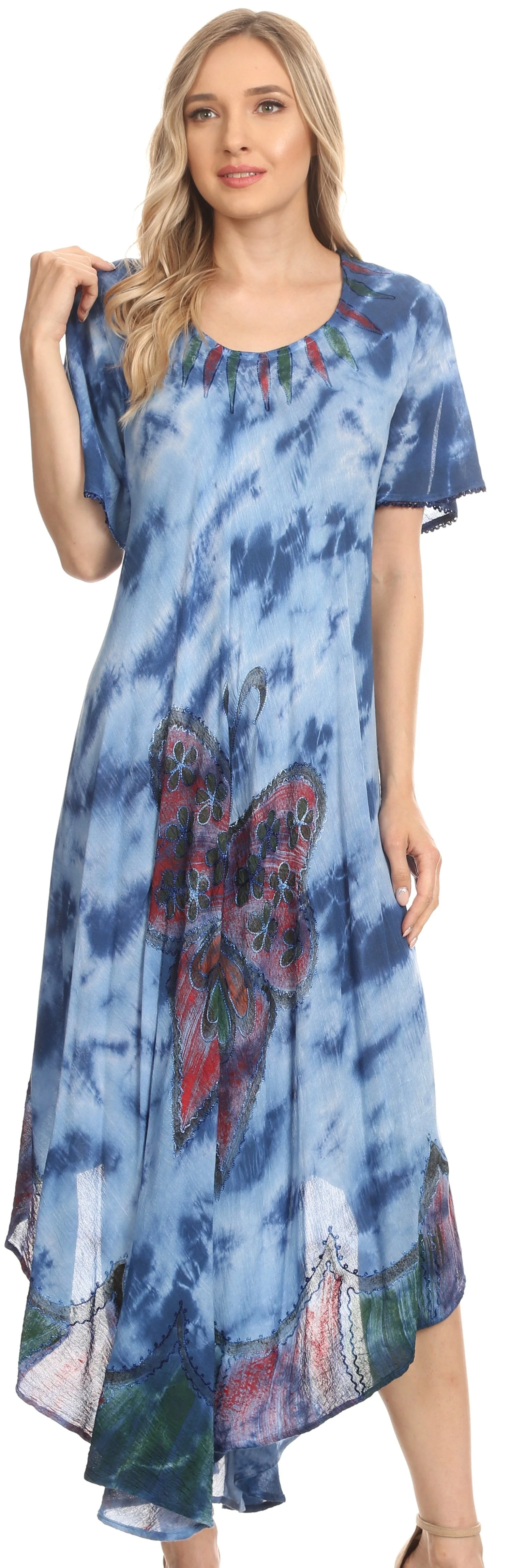 Sakkas Nalani Womens Flowy Caftan Tie Dye Summer Dress Cover up Relax Fit - Image 9