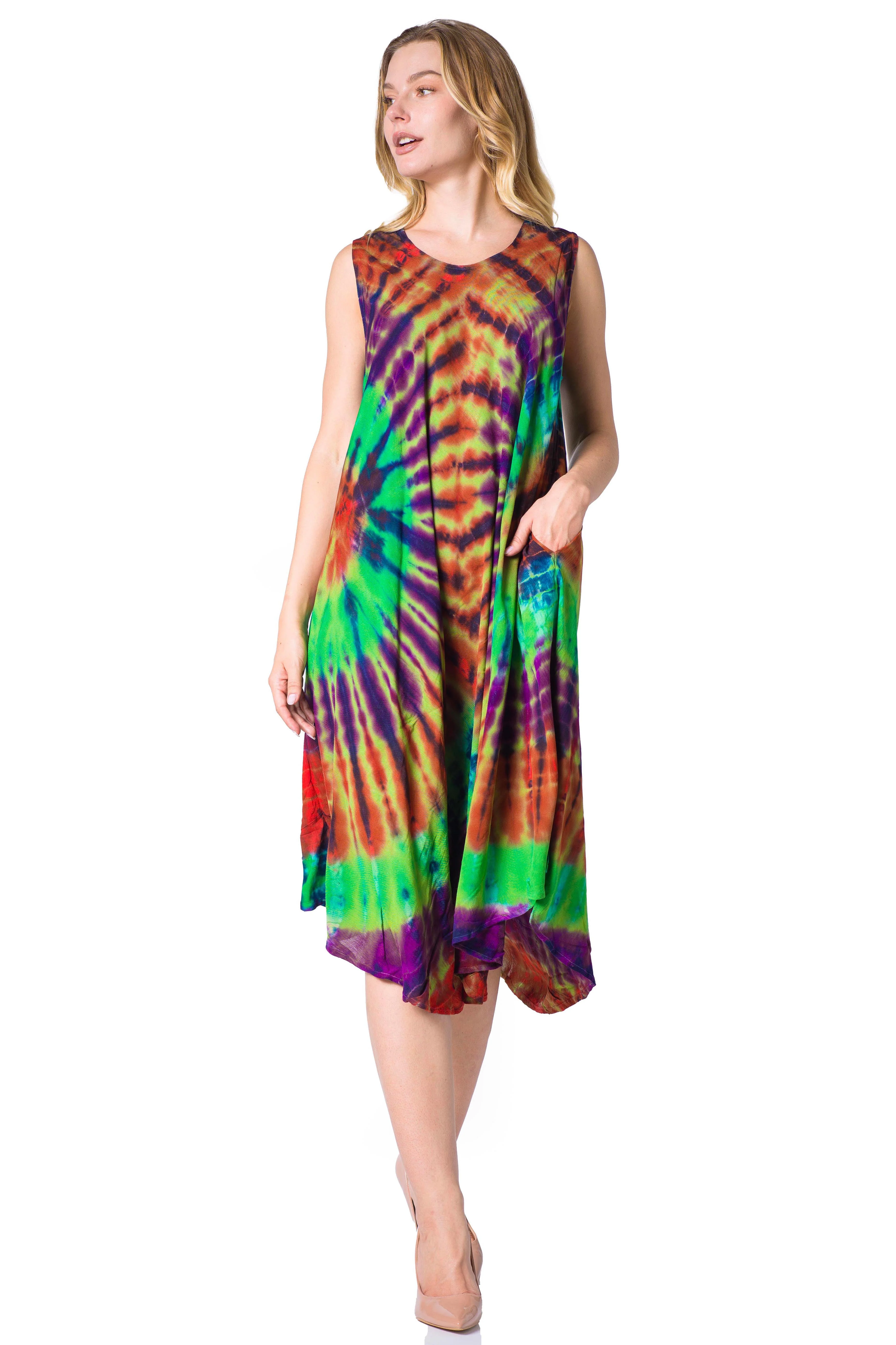Sakkas Neja Women's Casual Maxi Summer Sleeveless Loose Fit Tie Dye Tank Dress - Image 10