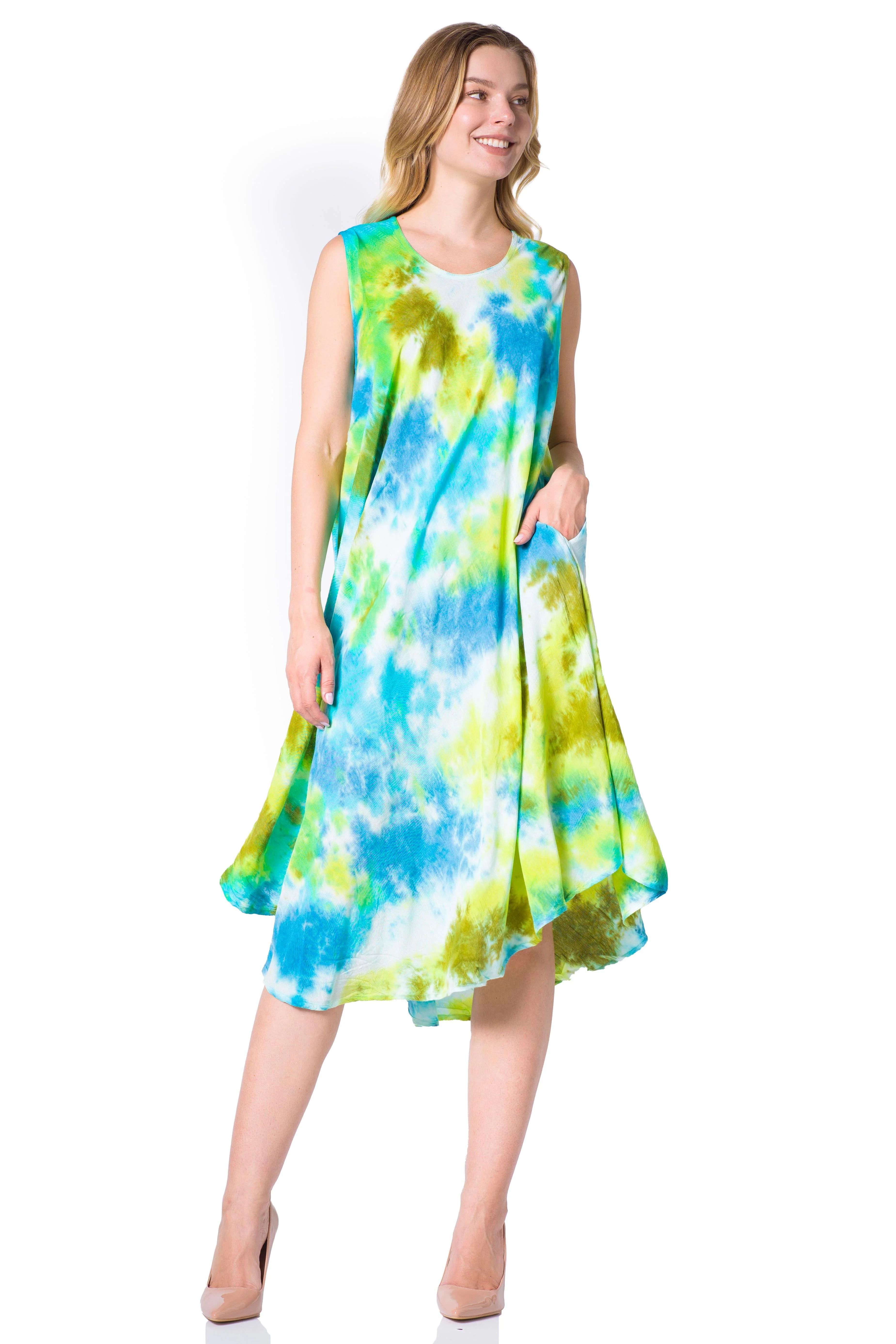 Sakkas Neja Women's Casual Maxi Summer Sleeveless Loose Fit Tie Dye Tank Dress - Image 40