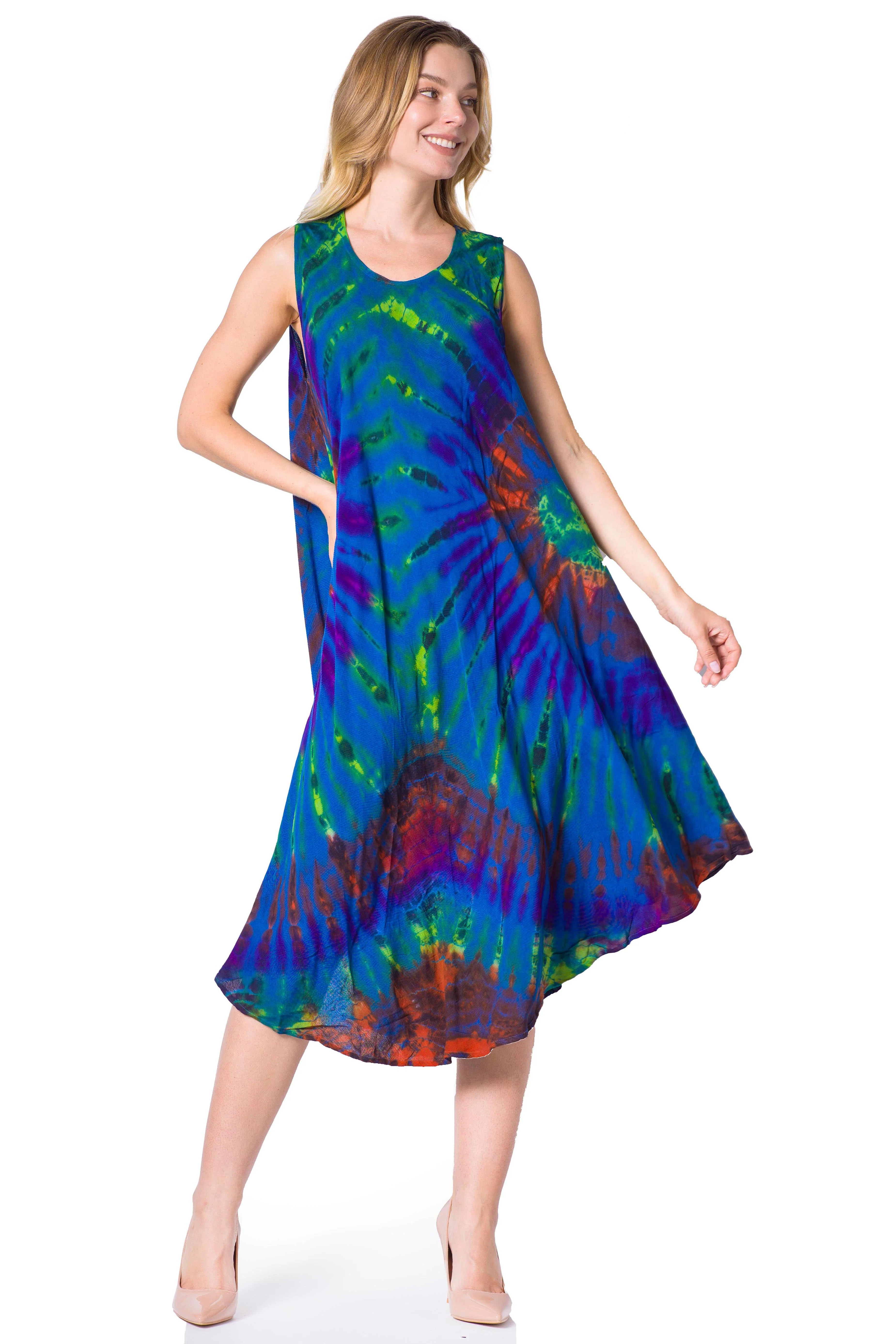 Sakkas Neja Women's Casual Maxi Summer Sleeveless Loose Fit Tie Dye Tank Dress - Image 5
