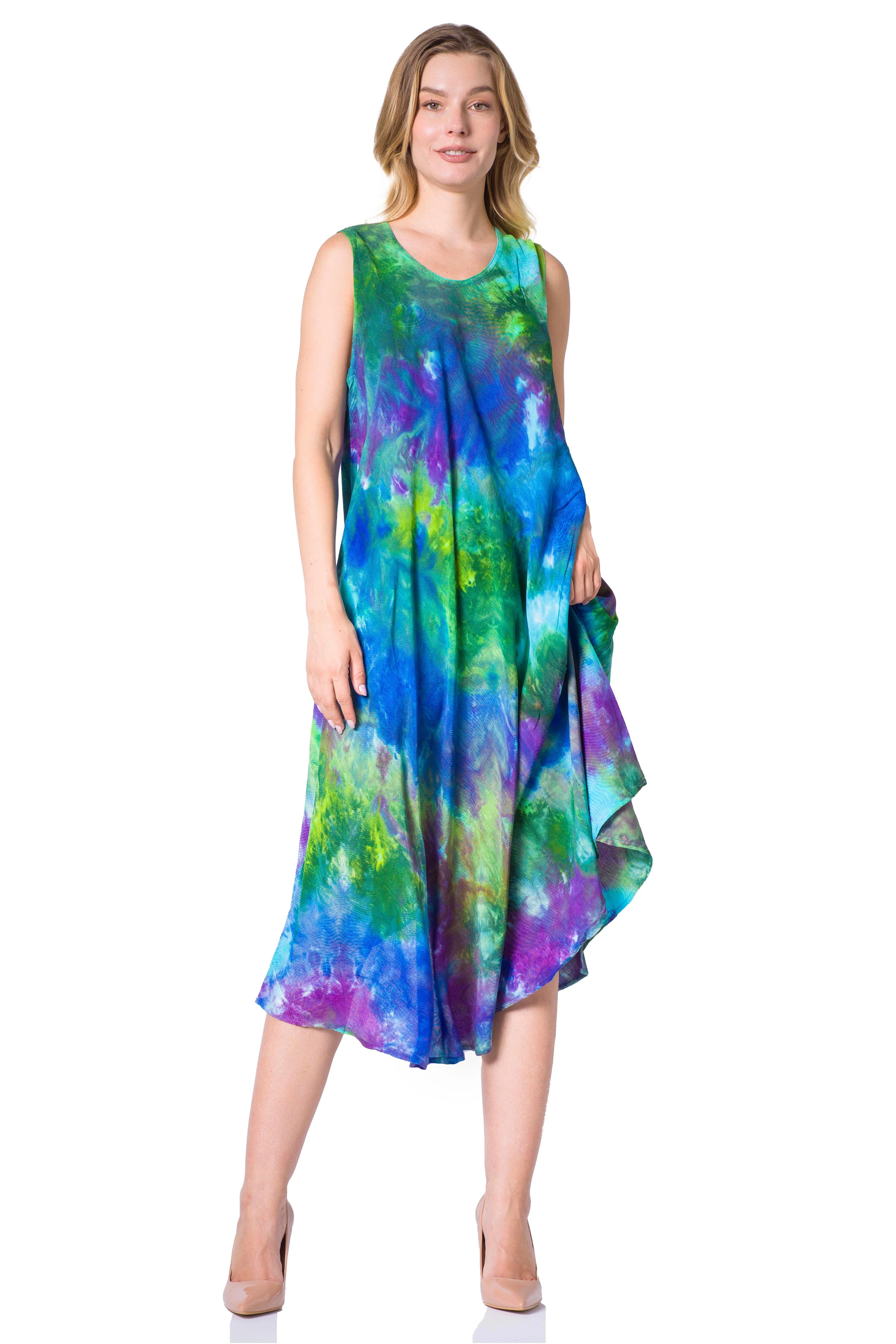 Sakkas Neja Women's Casual Maxi Summer Sleeveless Loose Fit Tie Dye Tank Dress - Image 55