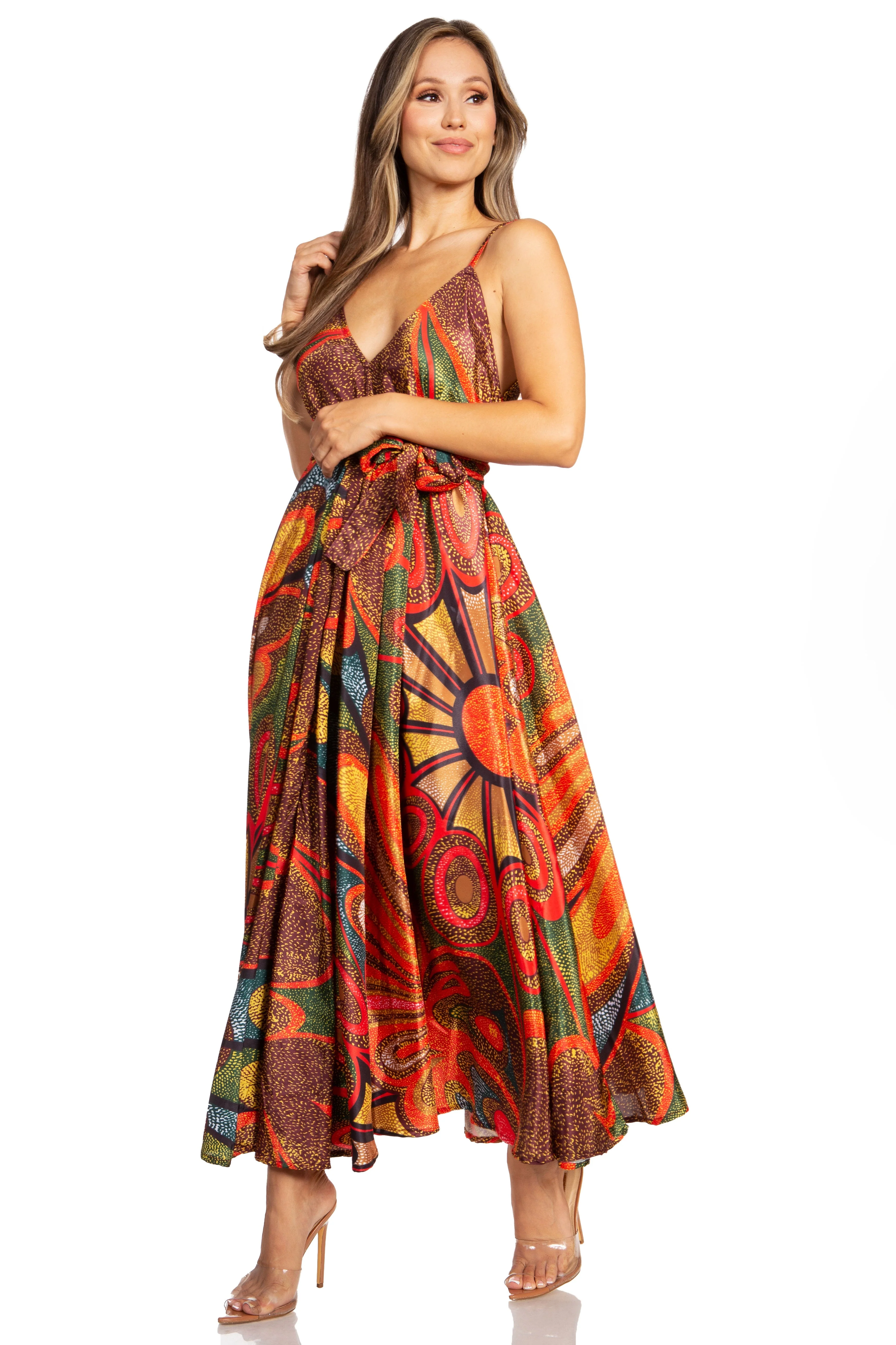Sakkas Niza Women's Maxi Summer Casual Sleeveless Floral V neck Loose Long Dress - Image 19