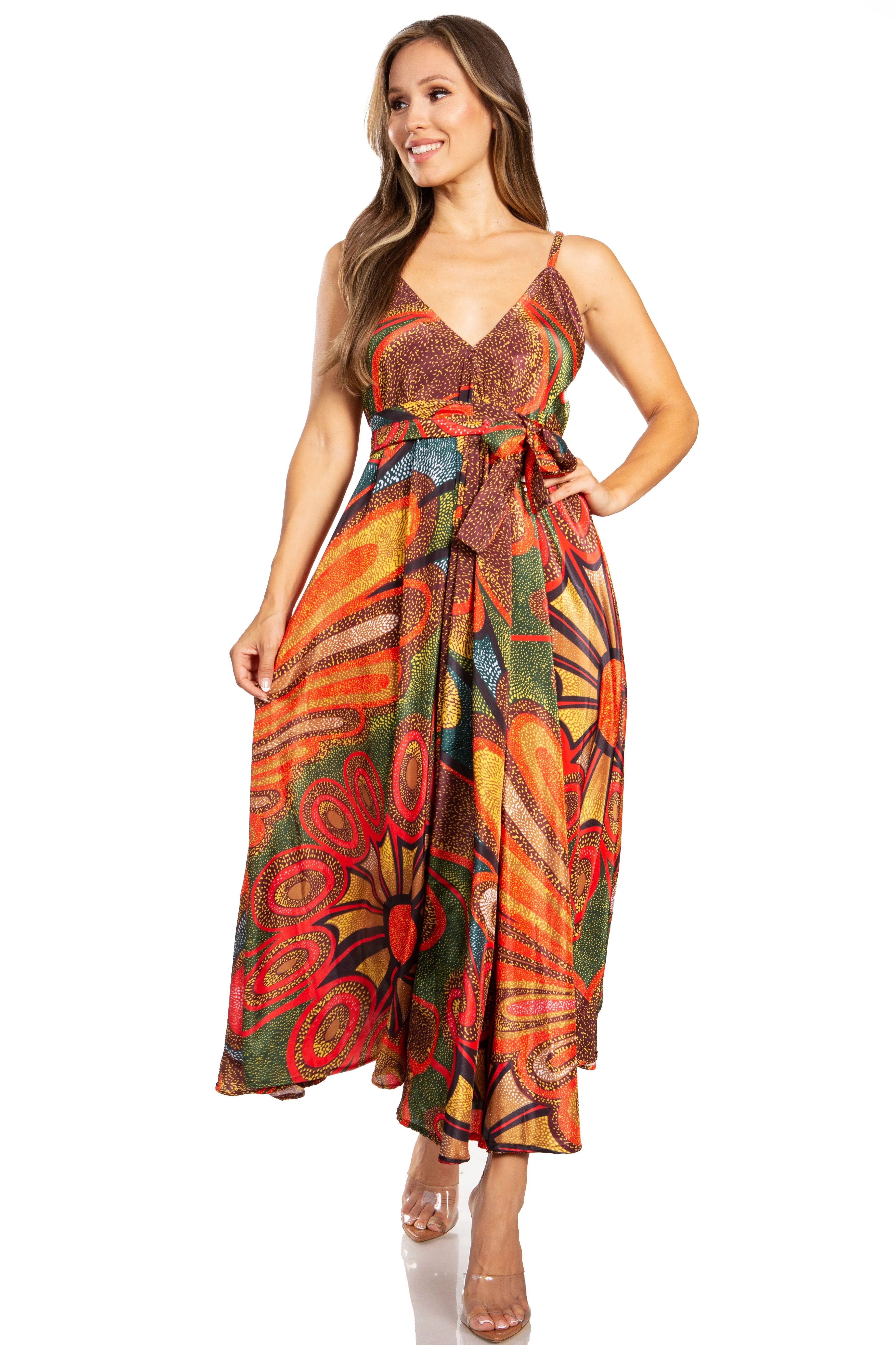 Sakkas Niza Women's Maxi Summer Casual Sleeveless Floral V neck Loose Long Dress - Image 20