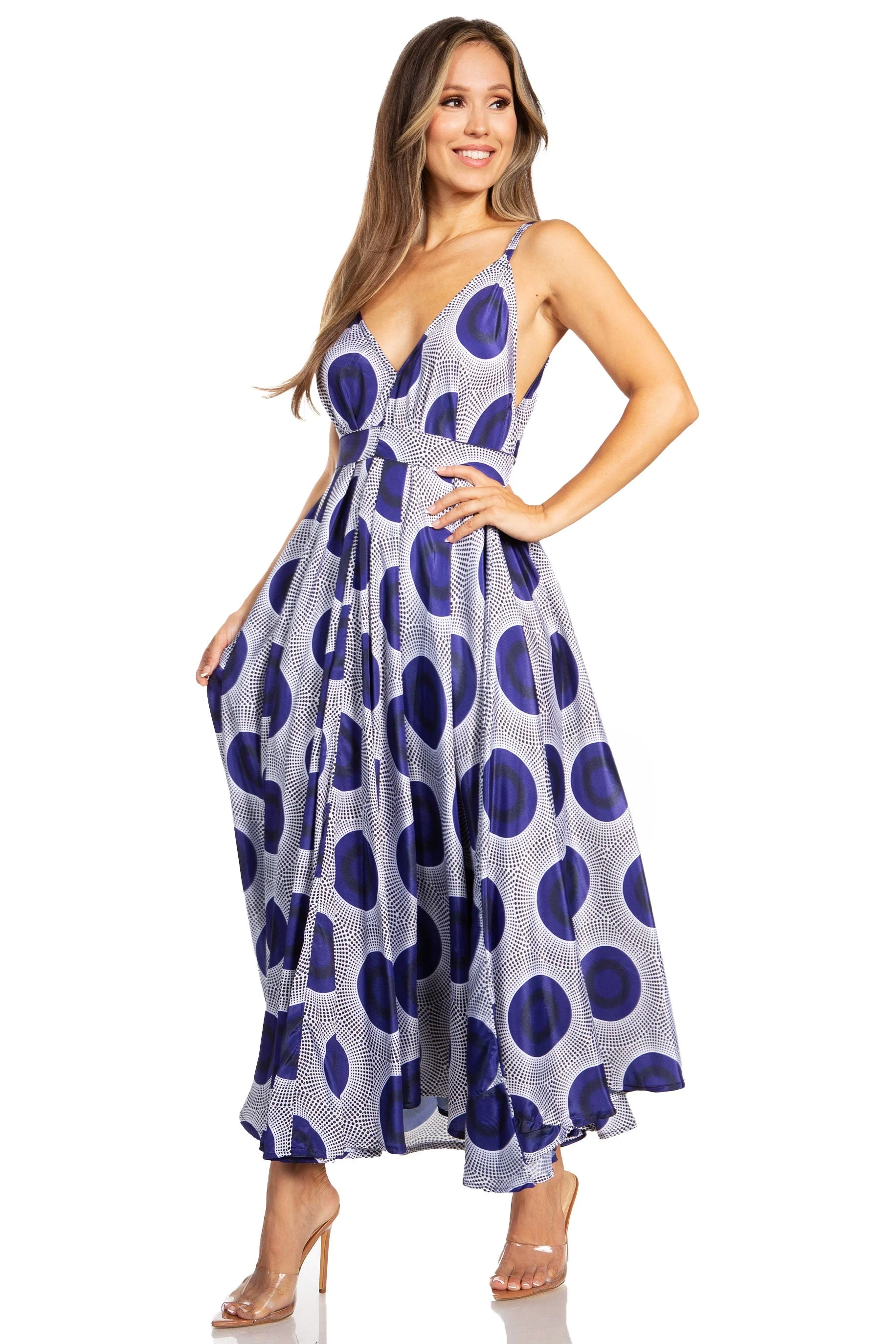 Sakkas Niza Women's Maxi Summer Casual Sleeveless Floral V neck Loose Long Dress - Image 4