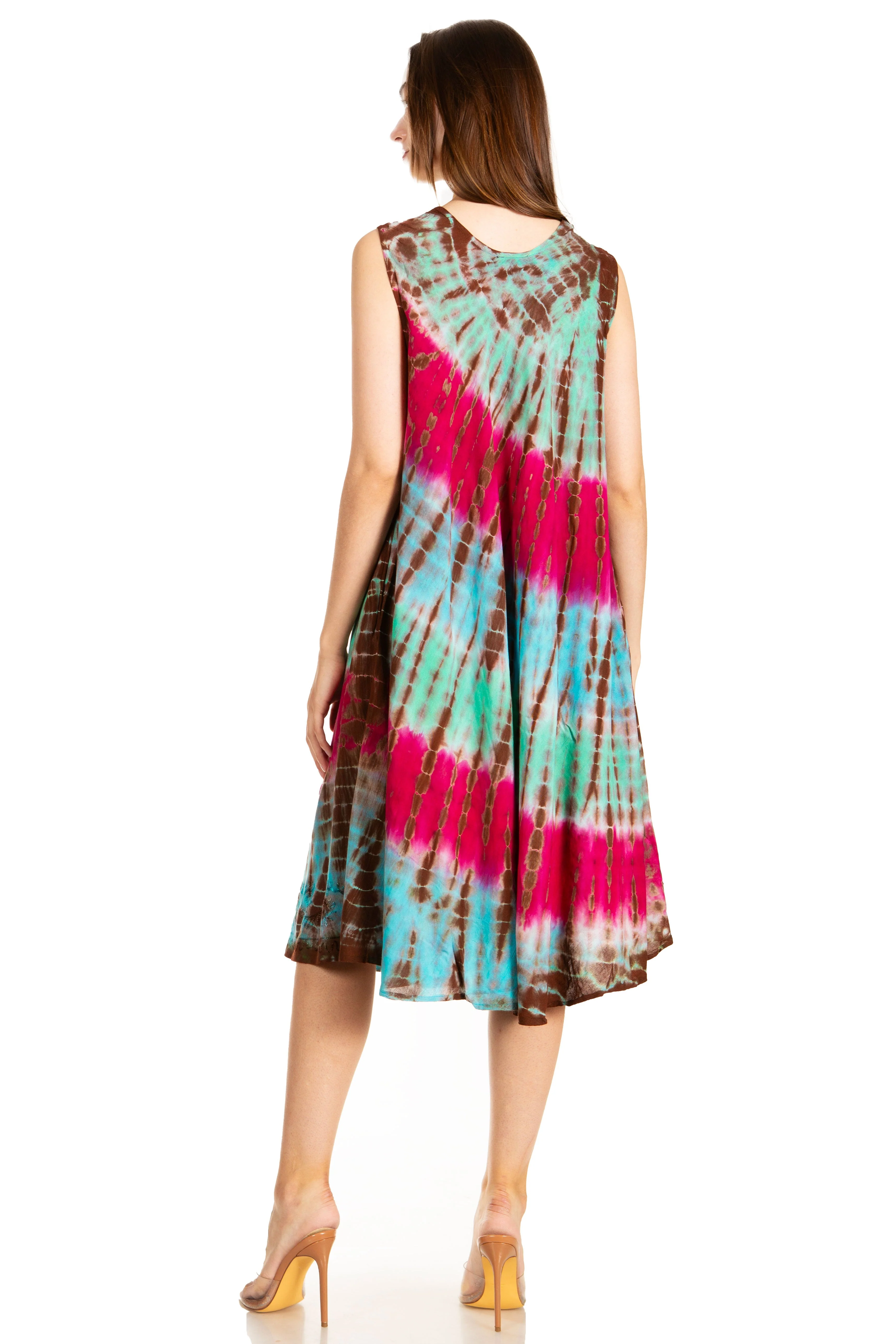 Sakkas Nora Sleeveless Embroidered Short Tie Dye Caftan Dress / Cover Up - Image 102